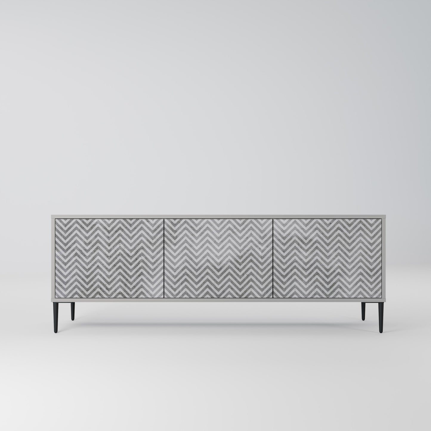 CONCRETE ZIG ZAG 3-Door TV Stand in Grey Finish