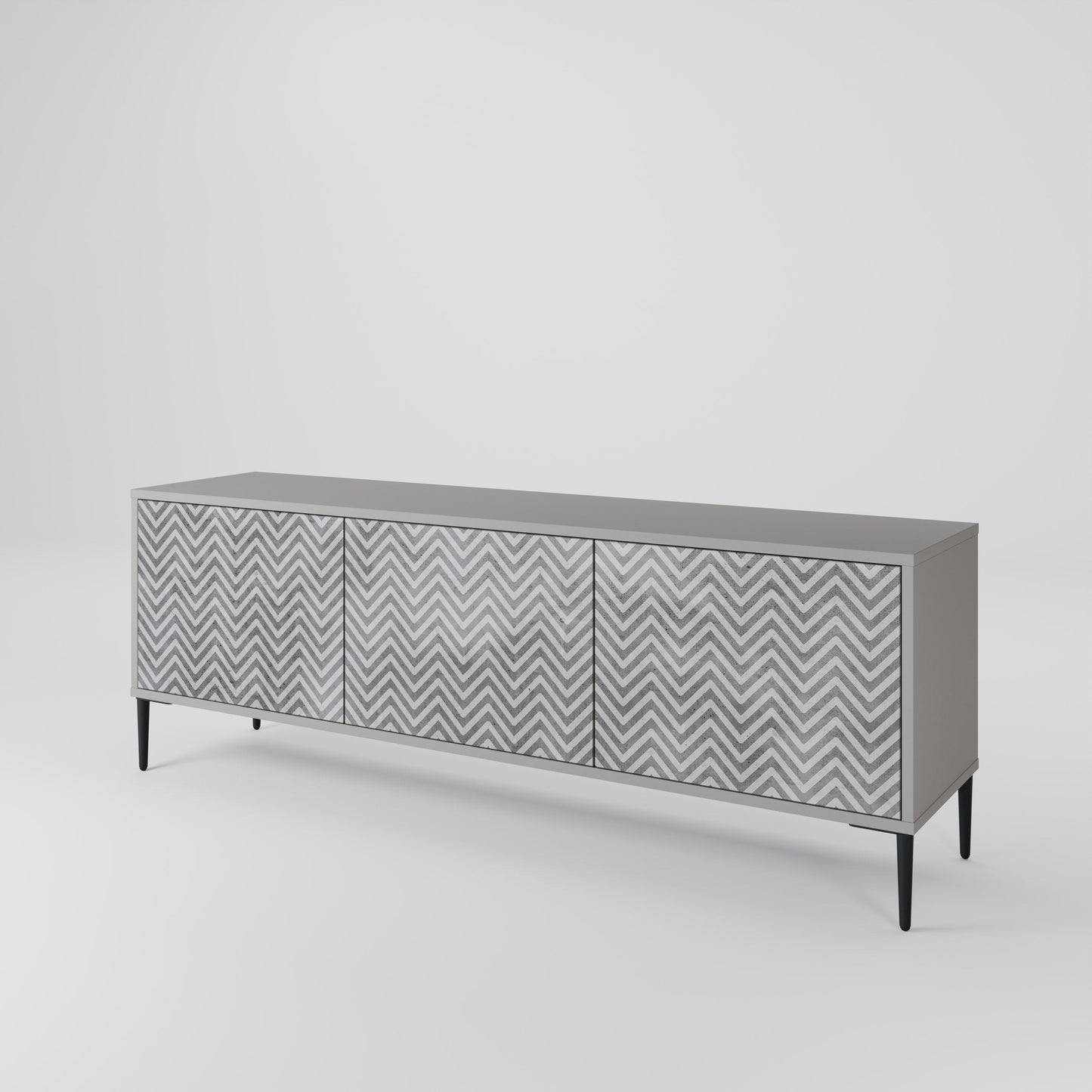 CONCRETE ZIG ZAG 3-Door TV Stand in Grey Finish
