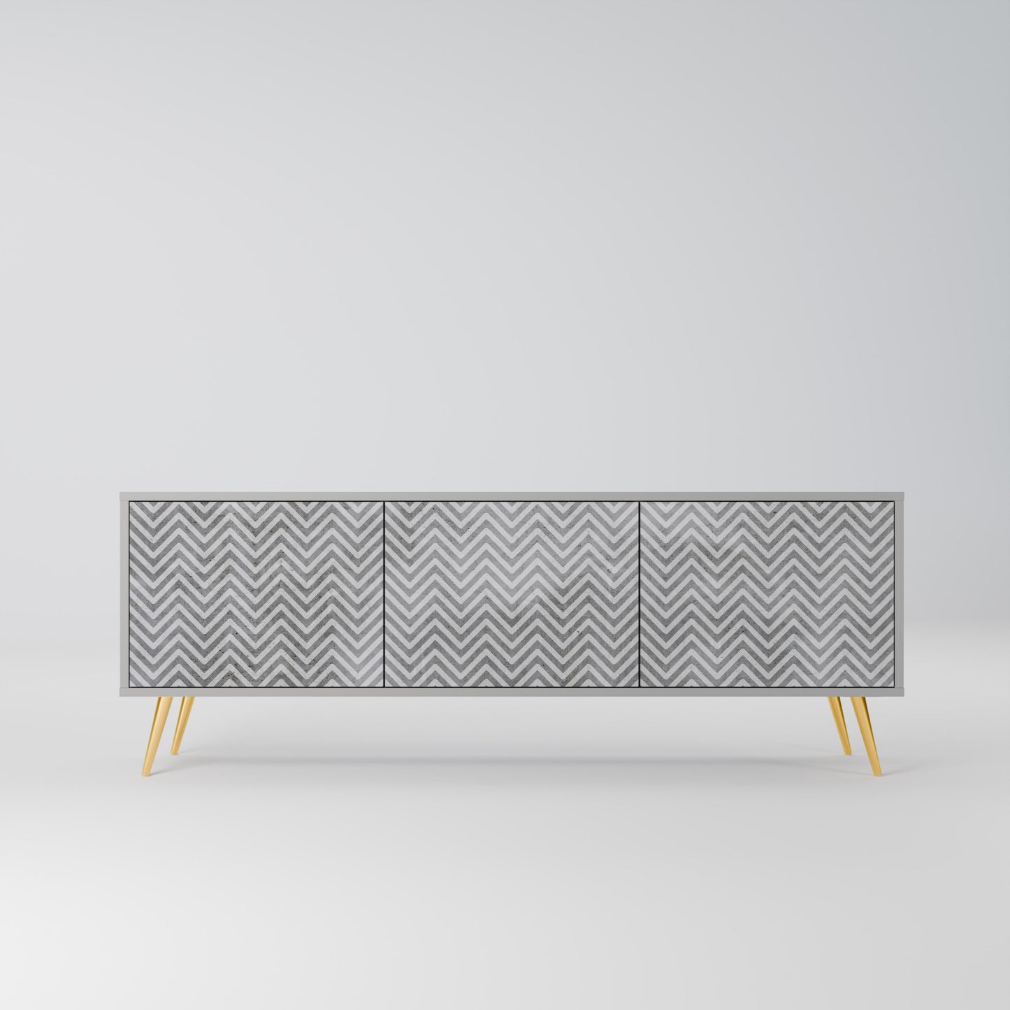 CONCRETE ZIG ZAG 3-Door TV Stand in Grey Finish