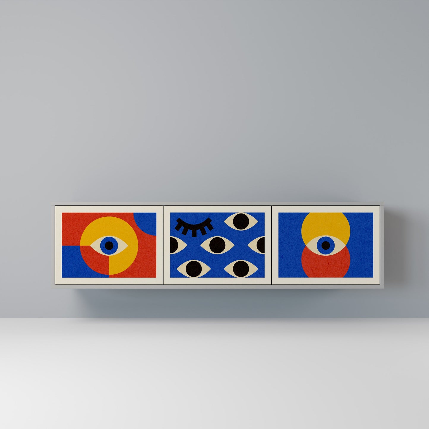 Mobile TV GEOMETRIC EYES a 3 ante in finitura grigia