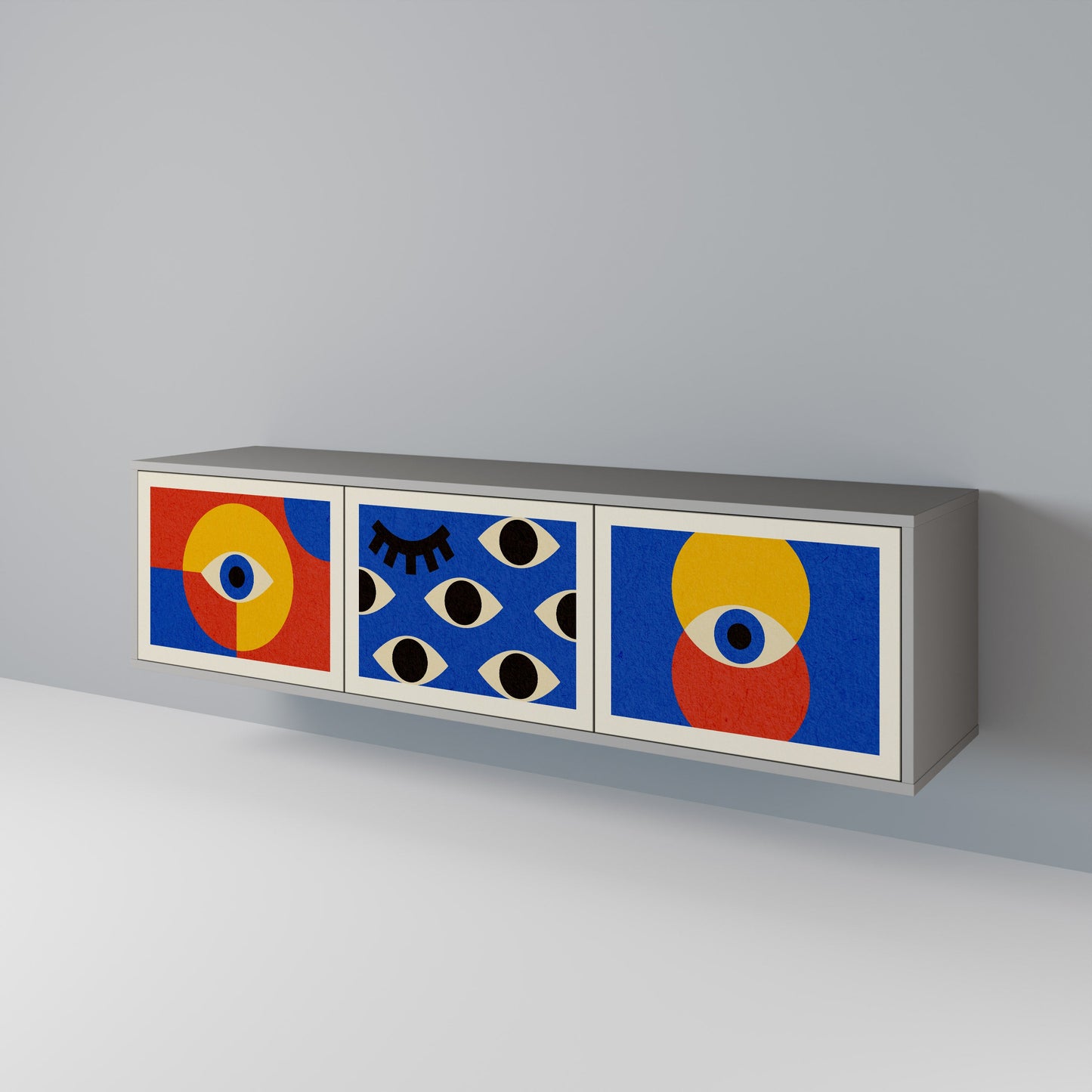 Mobile TV GEOMETRIC EYES a 3 ante in finitura grigia