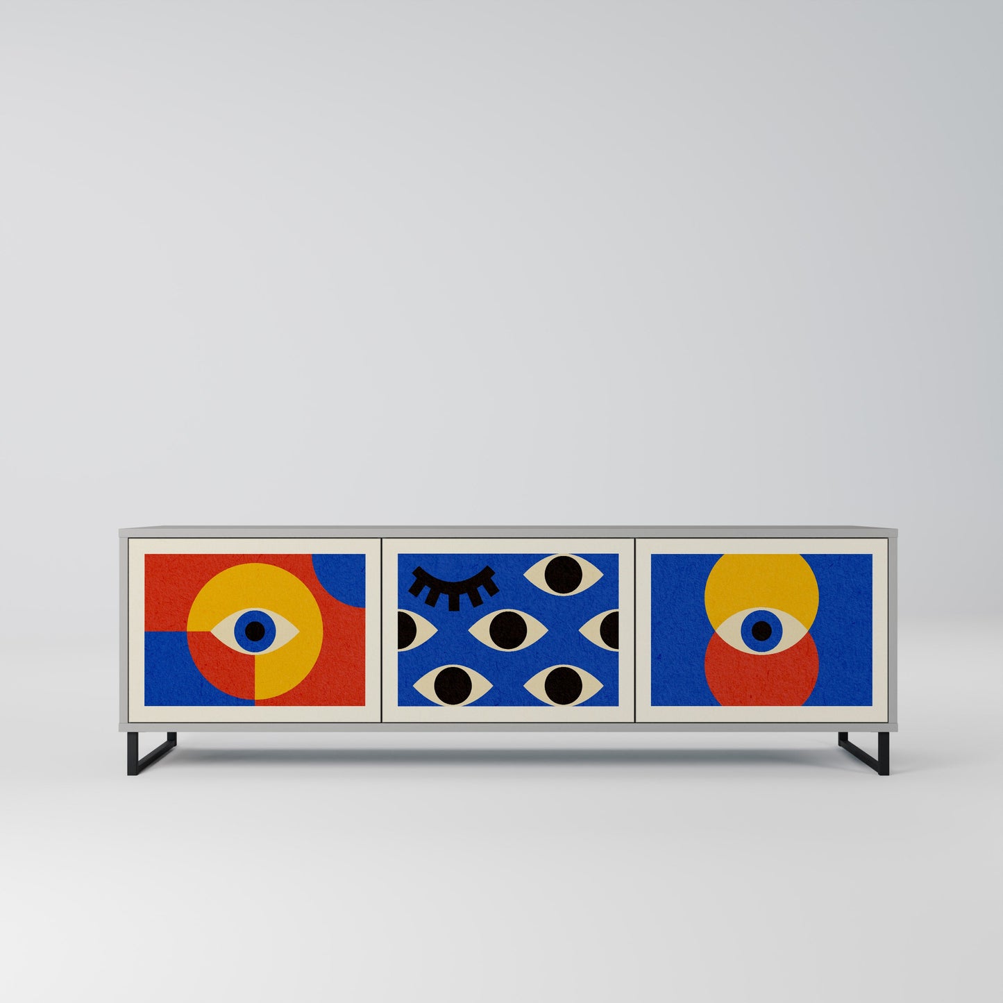 Mobile TV GEOMETRIC EYES a 3 ante in finitura grigia