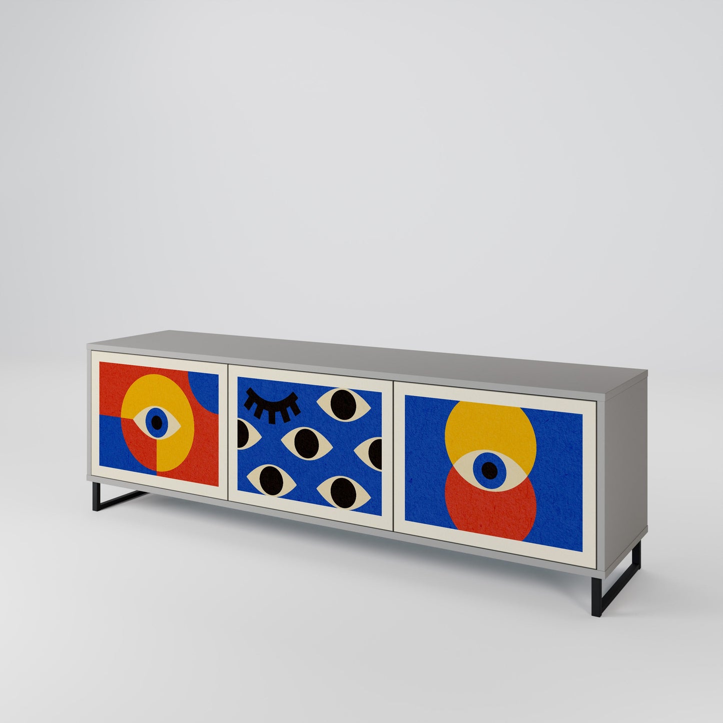 Mobile TV GEOMETRIC EYES a 3 ante in finitura grigia