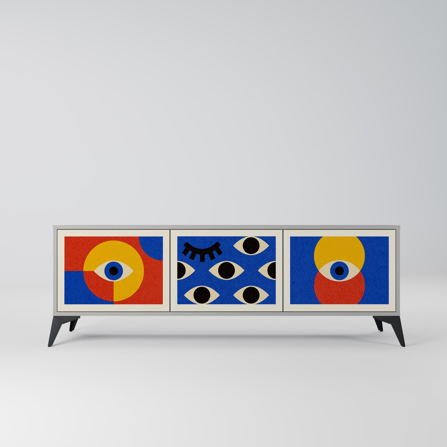 Mobile TV GEOMETRIC EYES a 3 ante in finitura grigia