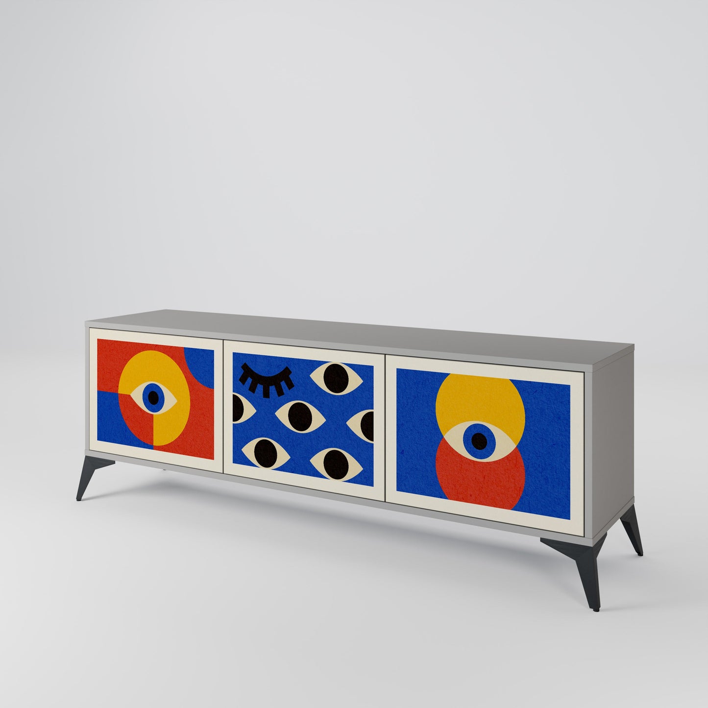 Mobile TV GEOMETRIC EYES a 3 ante in finitura grigia