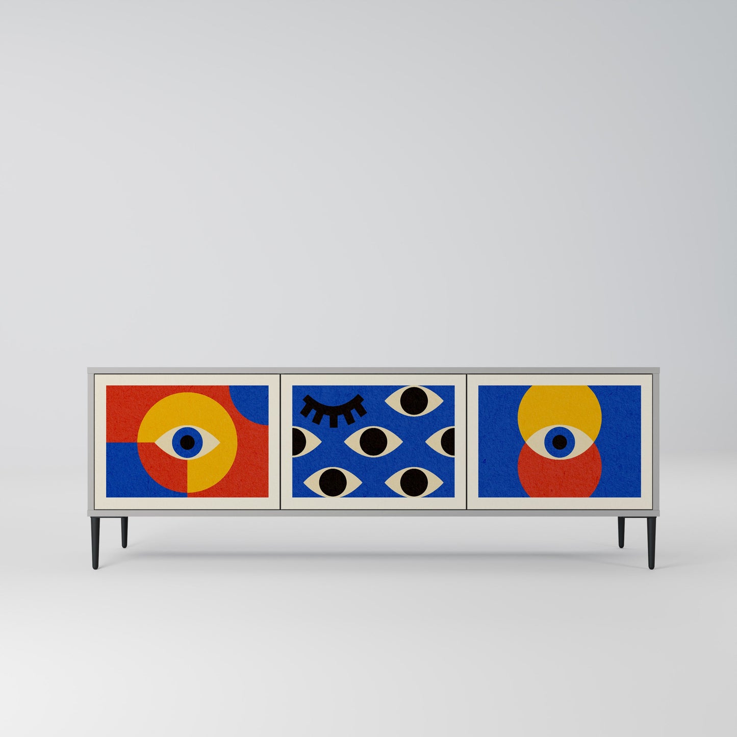 Mobile TV GEOMETRIC EYES a 3 ante in finitura grigia