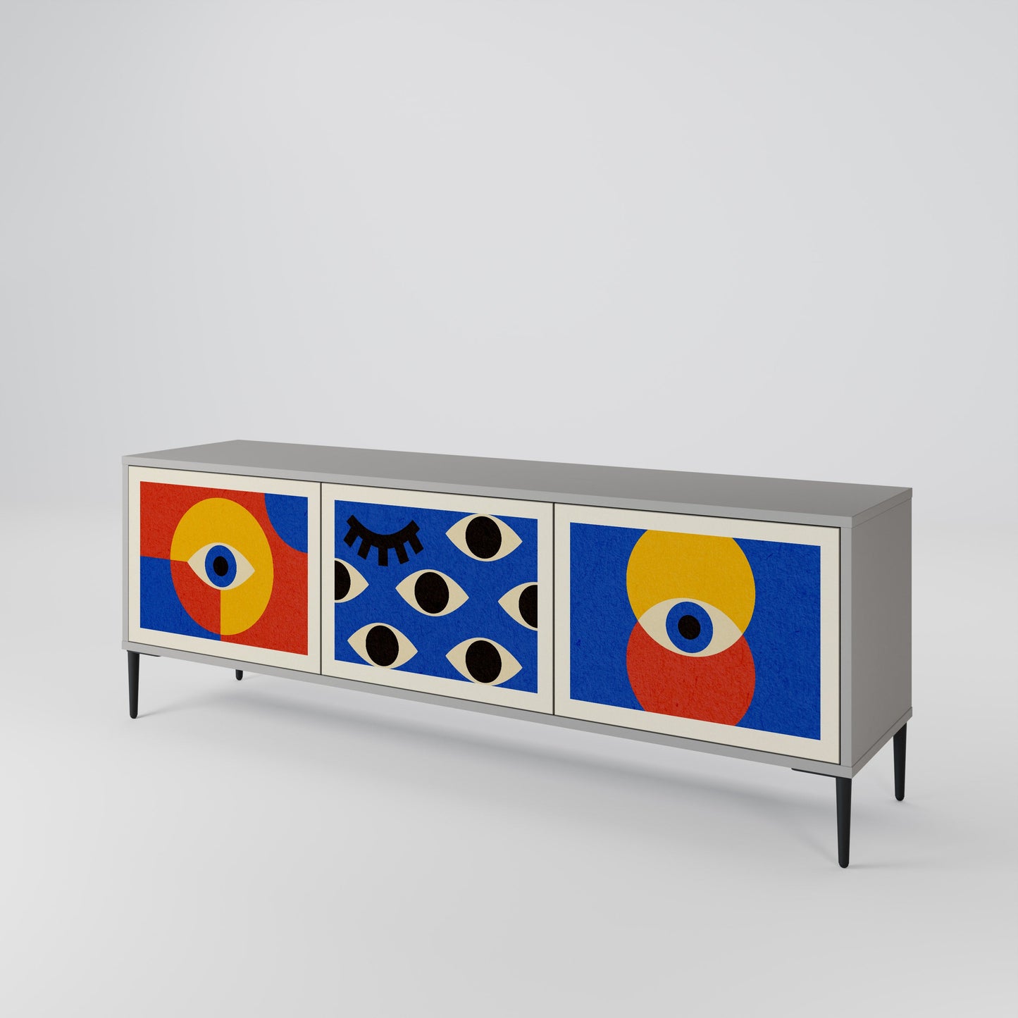 Mobile TV GEOMETRIC EYES a 3 ante in finitura grigia