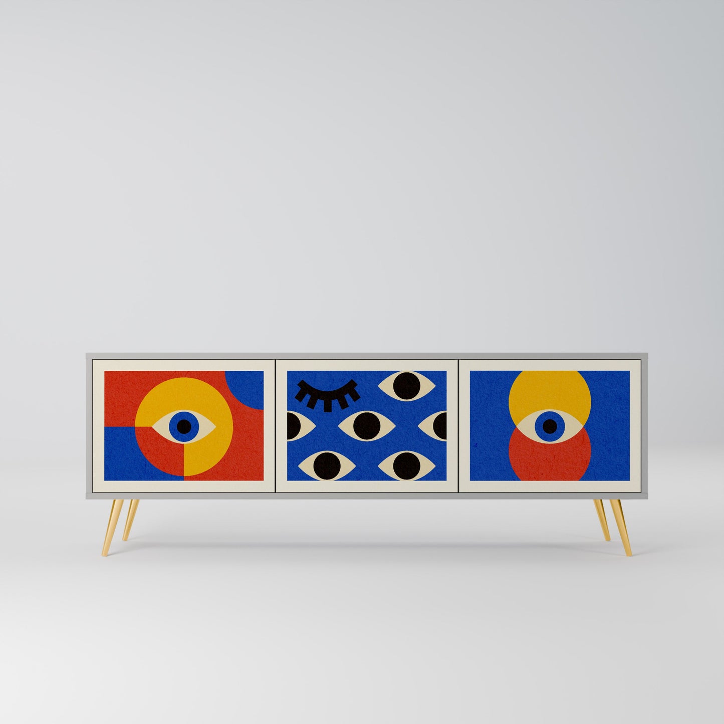 Mobile TV GEOMETRIC EYES a 3 ante in finitura grigia