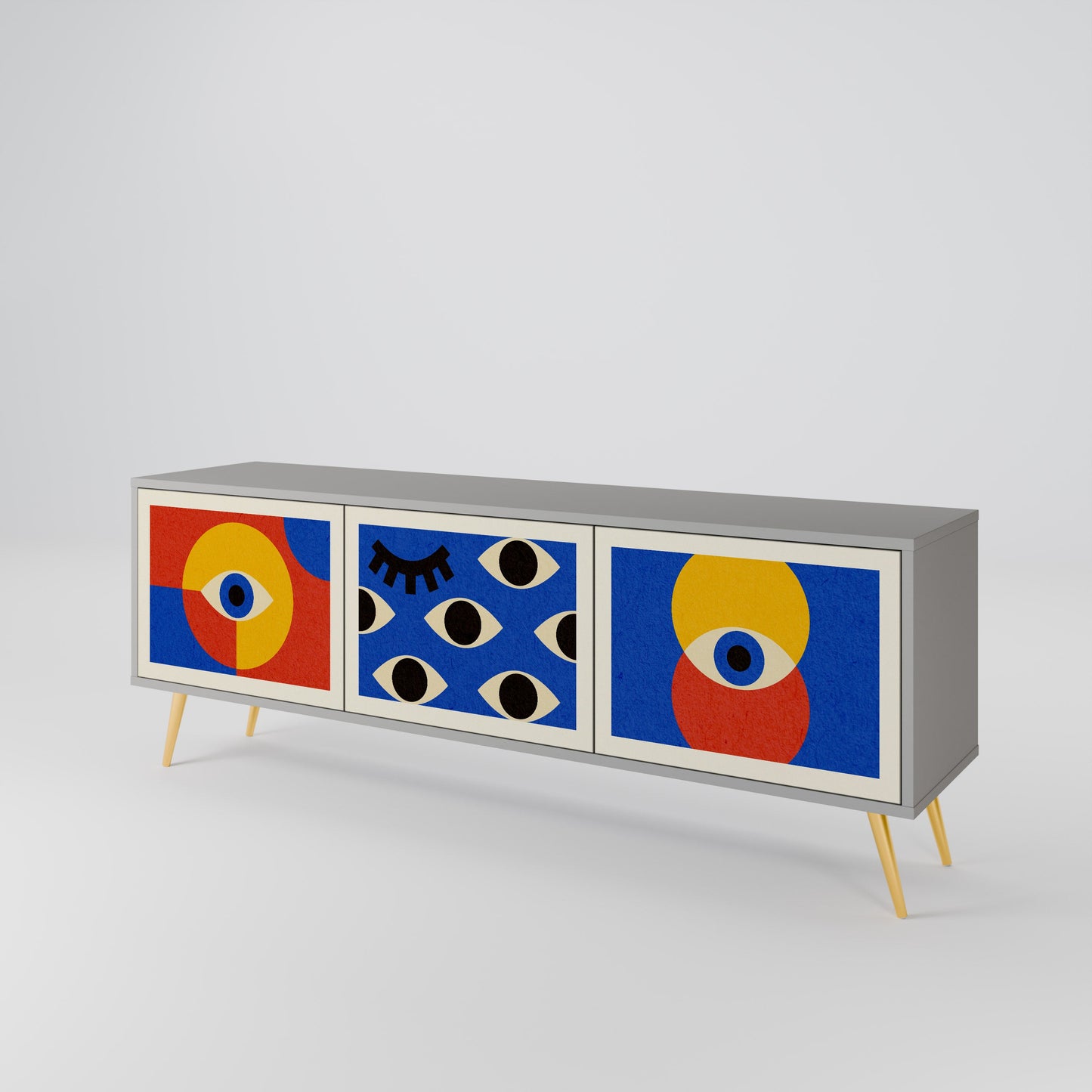 Mobile TV GEOMETRIC EYES a 3 ante in finitura grigia