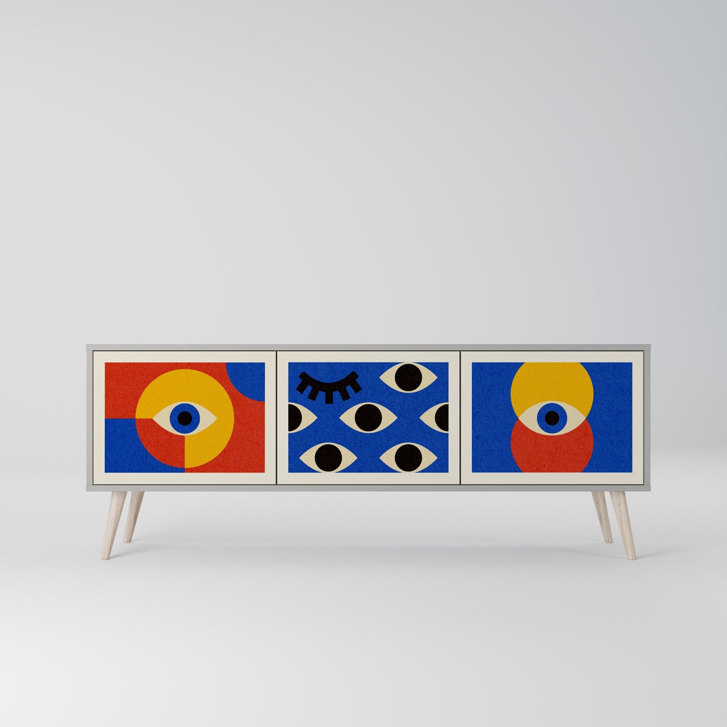 Mobile TV GEOMETRIC EYES a 3 ante in finitura grigia