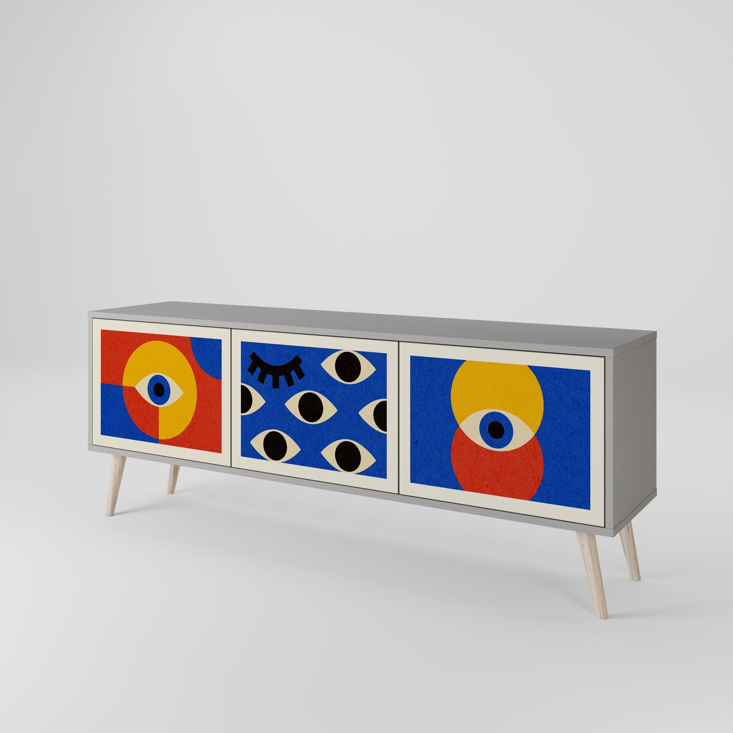 Mobile TV GEOMETRIC EYES a 3 ante in finitura grigia
