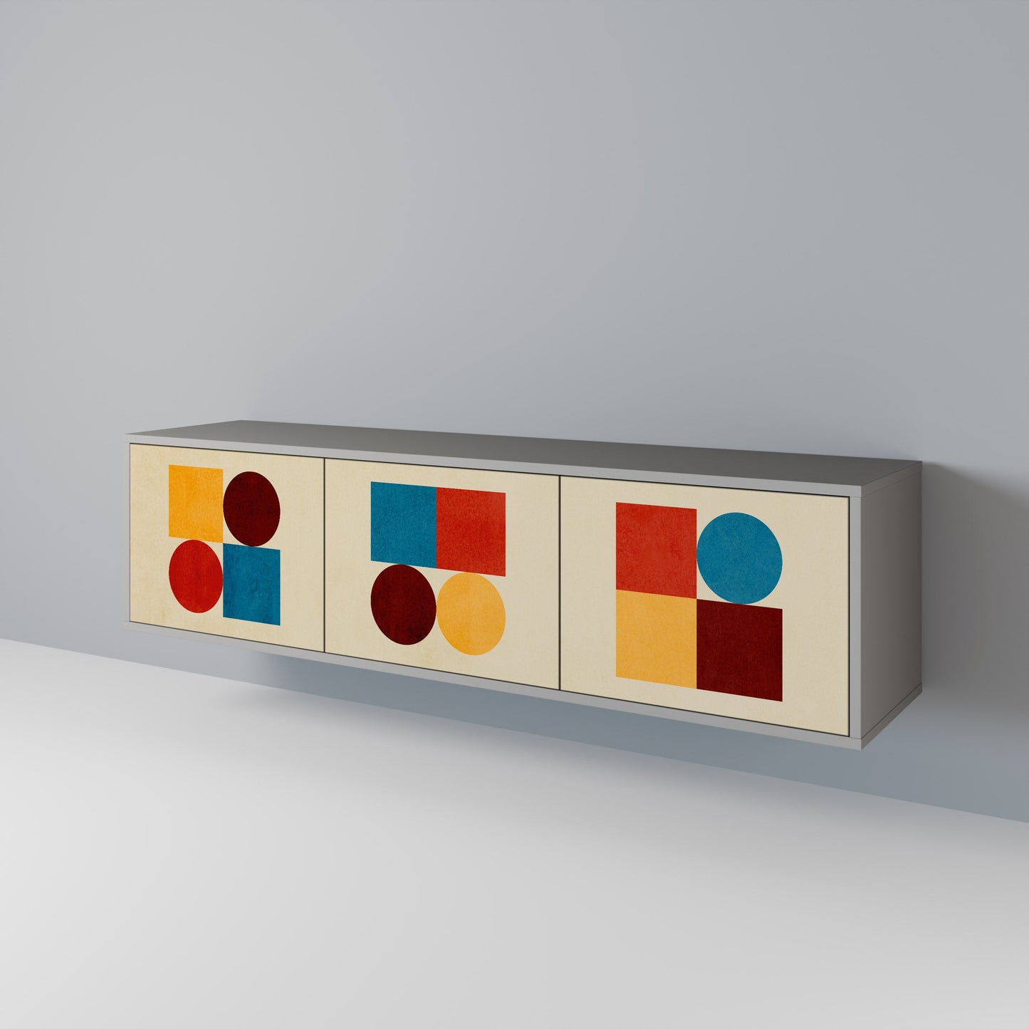 GEOMETRIC PUZZLE 3-Door TV Stand in Grey Finish