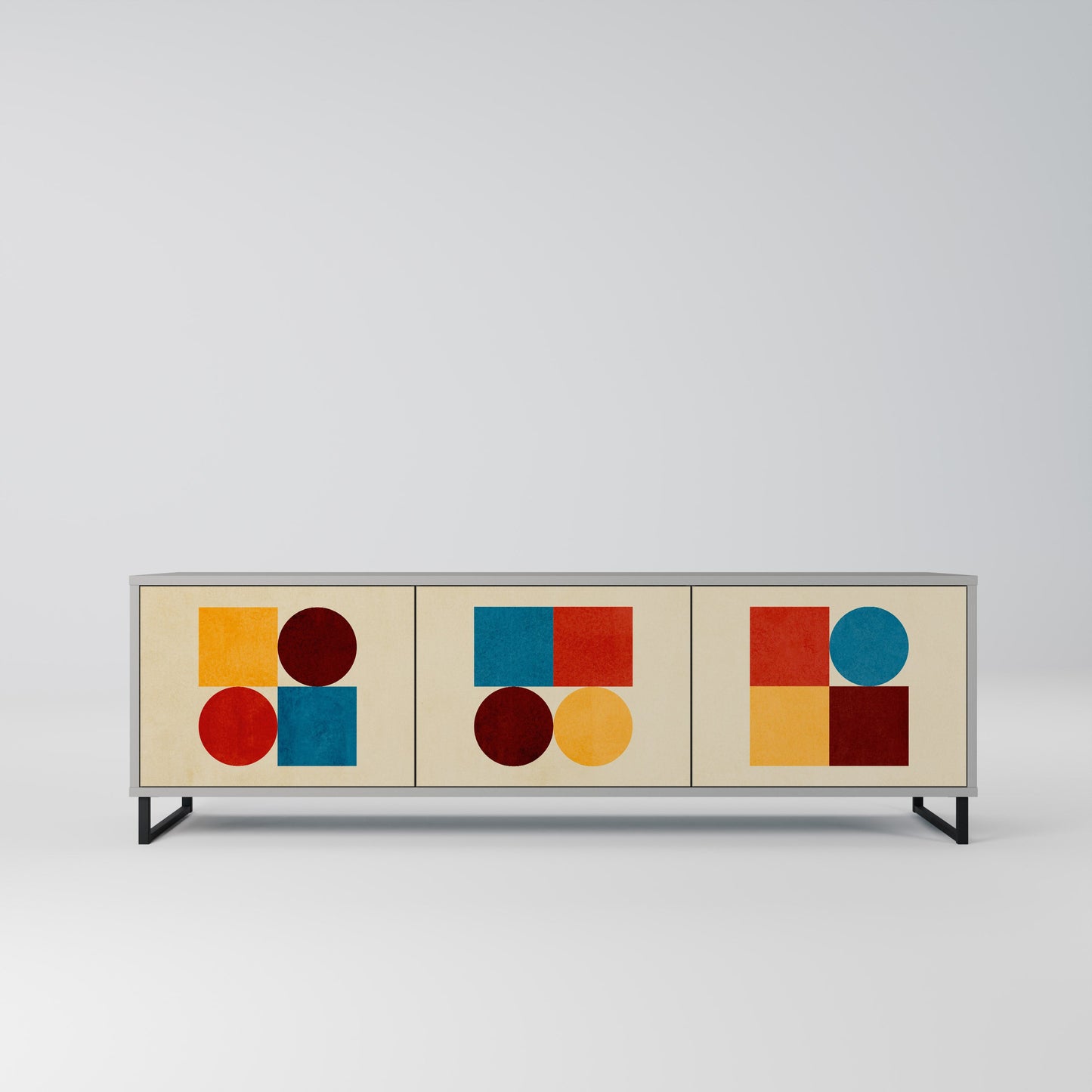 GEOMETRIC PUZZLE 3-Door TV Stand in Grey Finish