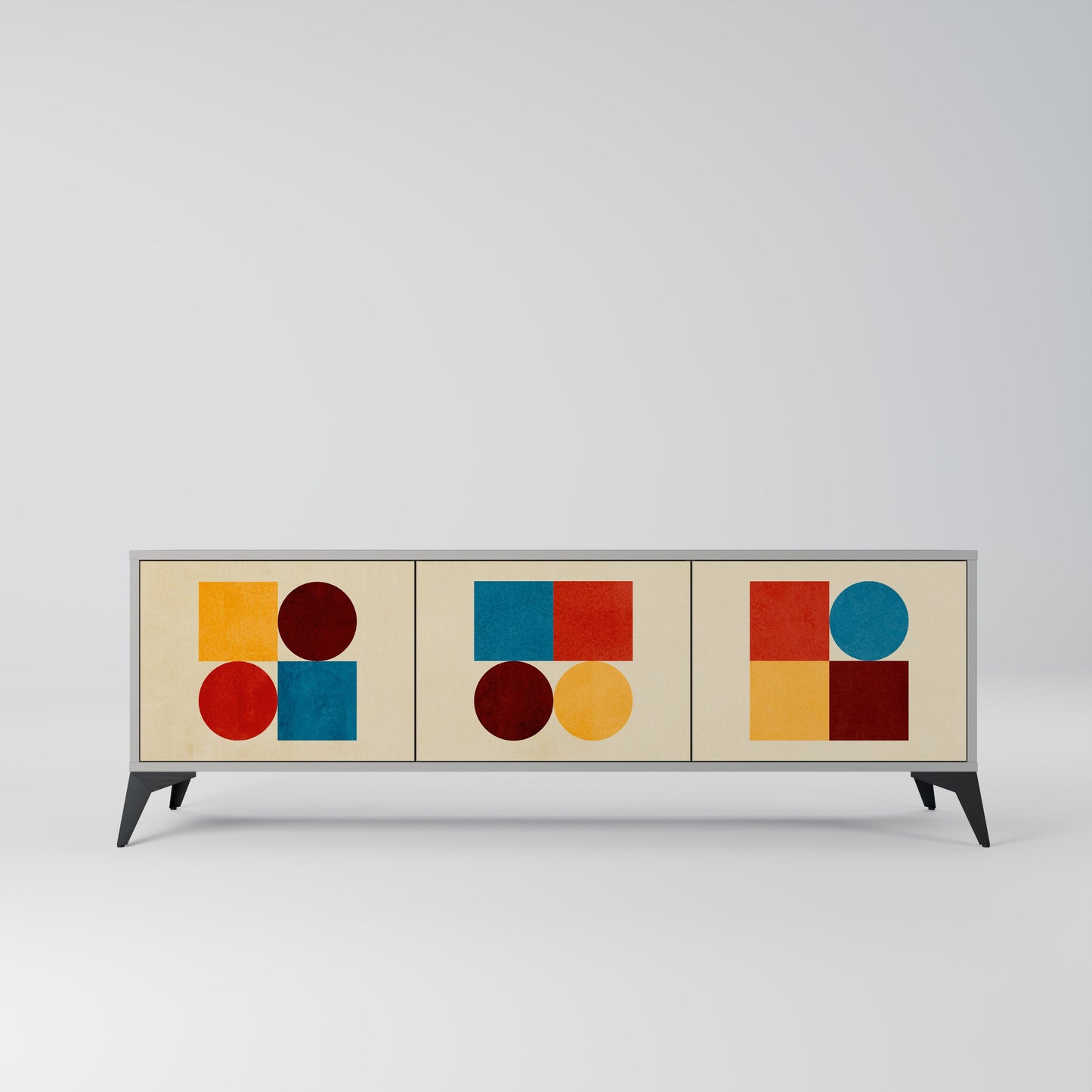 GEOMETRIC PUZZLE 3-Door TV Stand in Grey Finish