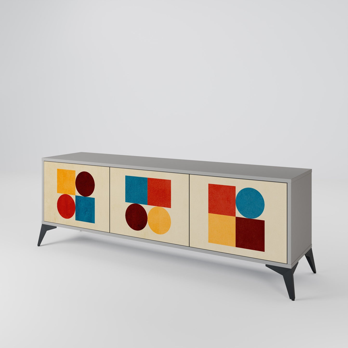 GEOMETRIC PUZZLE 3-Door TV Stand in Grey Finish