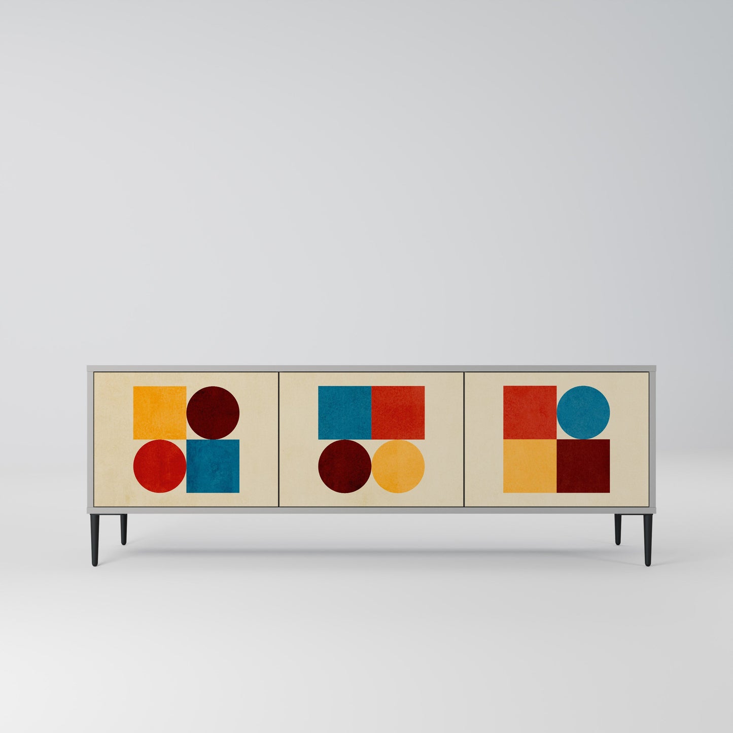 GEOMETRIC PUZZLE 3-Door TV Stand in Grey Finish