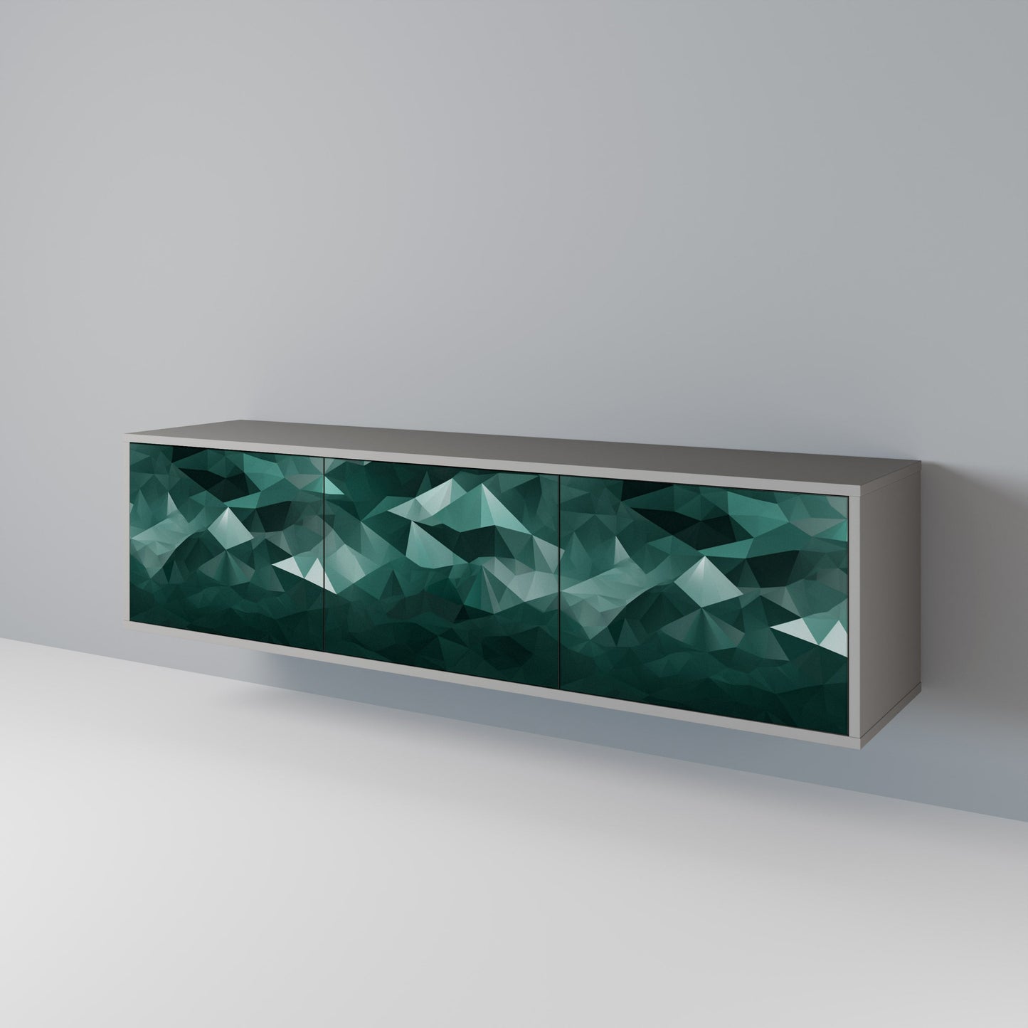 POLYGONAL FLOATING 3-Door TV Stand in Grey Finish