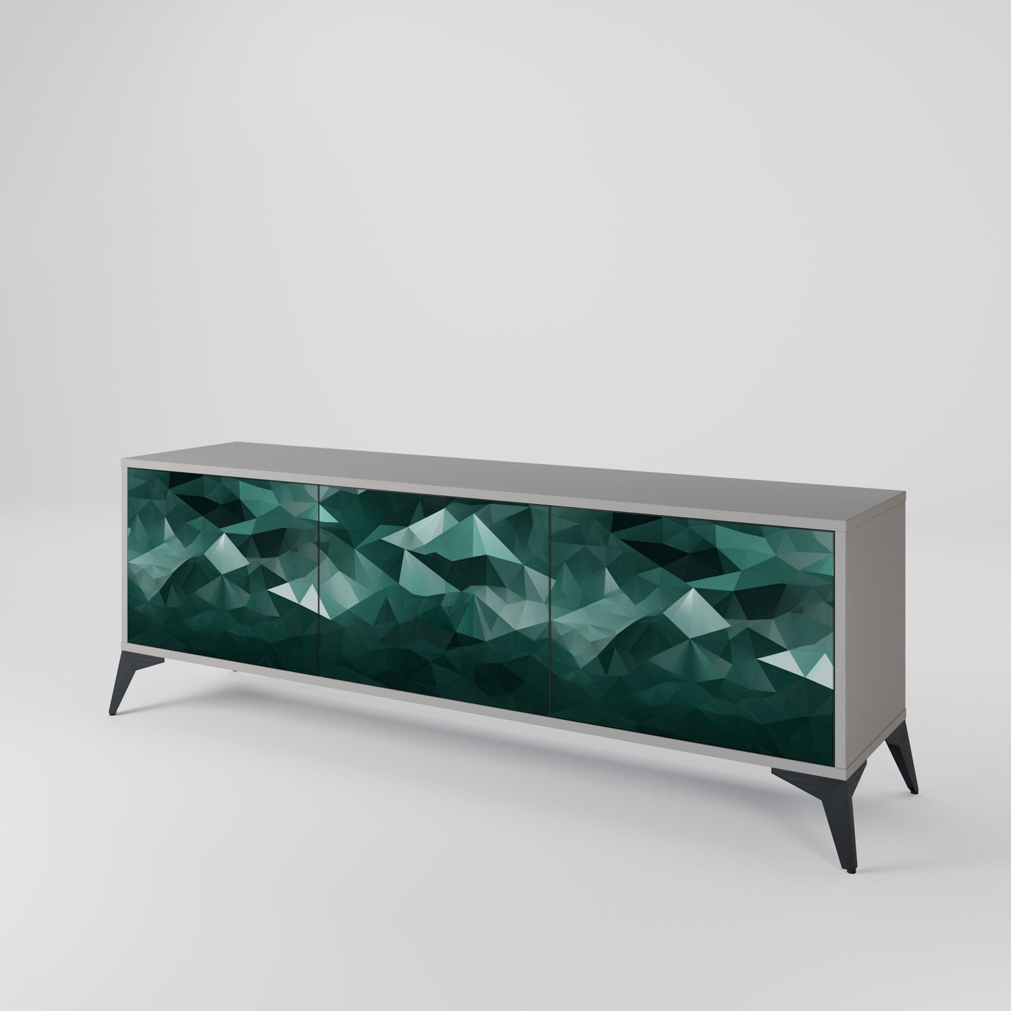 POLYGONAL FLOATING 3-Door TV Stand in Grey Finish