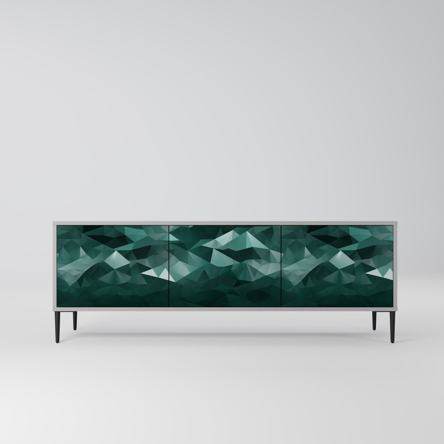 POLYGONAL FLOATING 3-Door TV Stand in Grey Finish