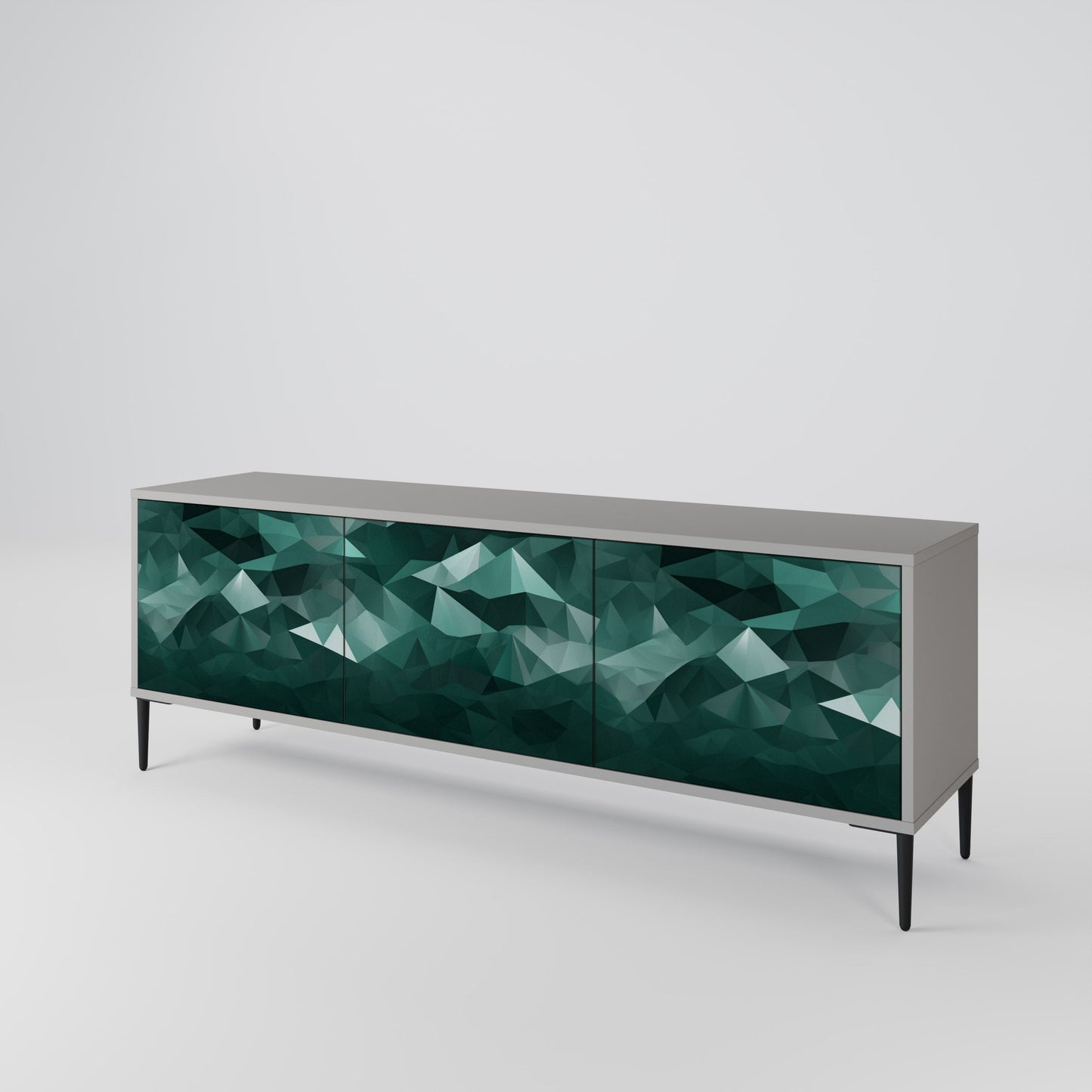 POLYGONAL FLOATING 3-Door TV Stand in Grey Finish