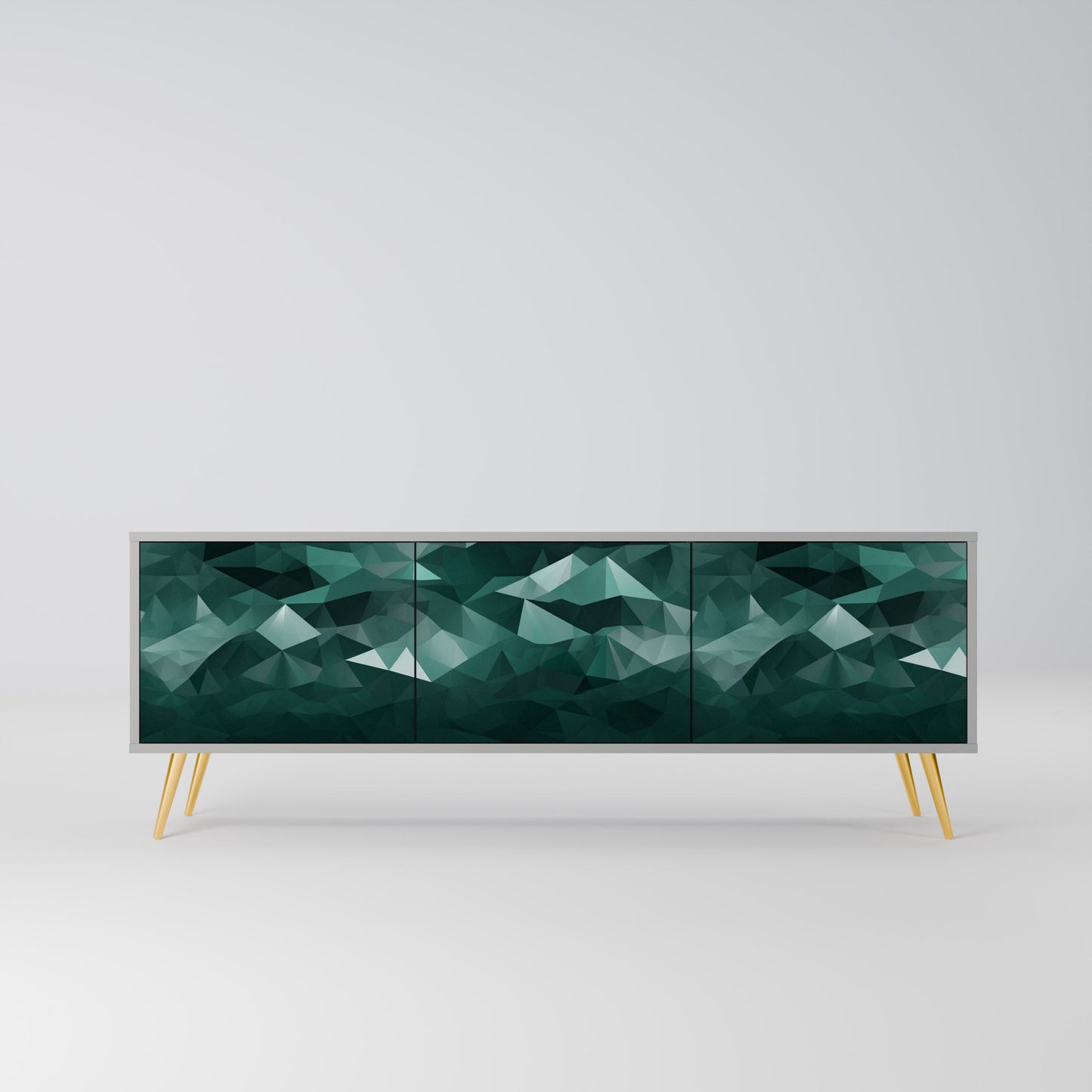 POLYGONAL FLOATING 3-Door TV Stand in Grey Finish