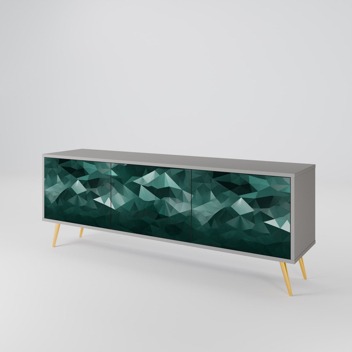 POLYGONAL FLOATING 3-Door TV Stand in Grey Finish