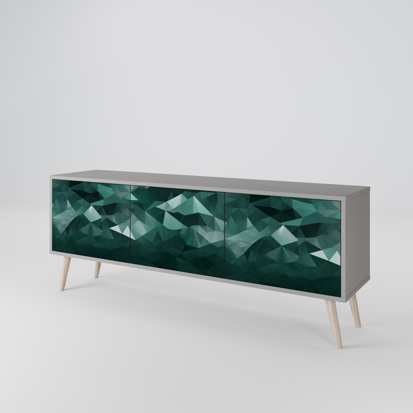 POLYGONAL FLOATING 3-Door TV Stand in Grey Finish