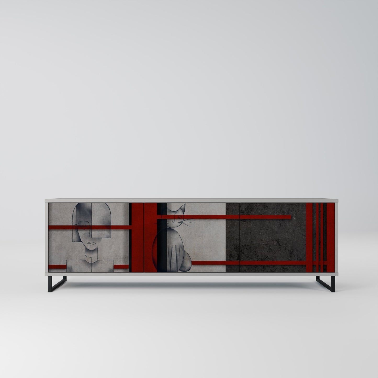 GRAY FIGURES 3-Door TV Stand in Grey Finish