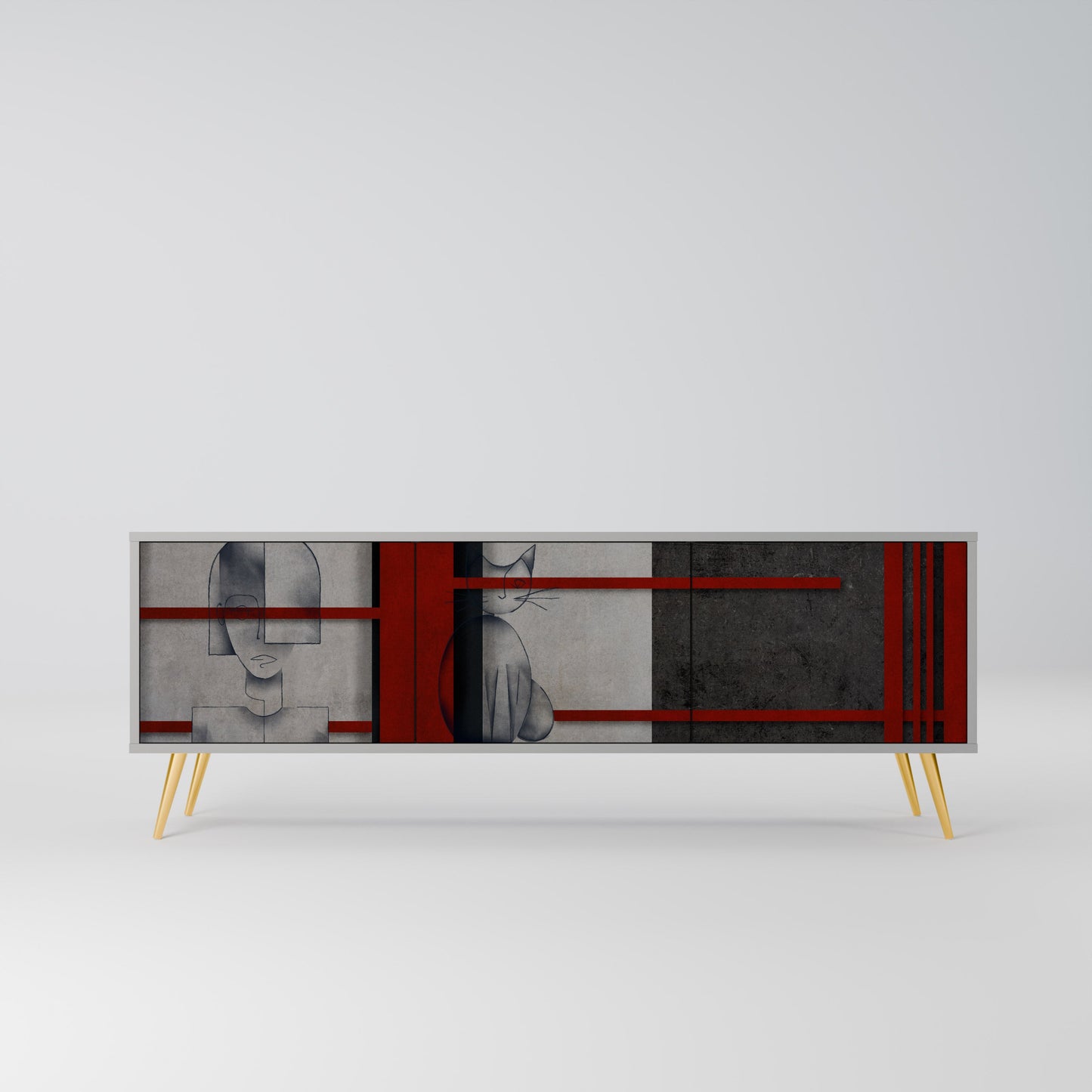 GRAY FIGURES 3-Door TV Stand in Grey Finish
