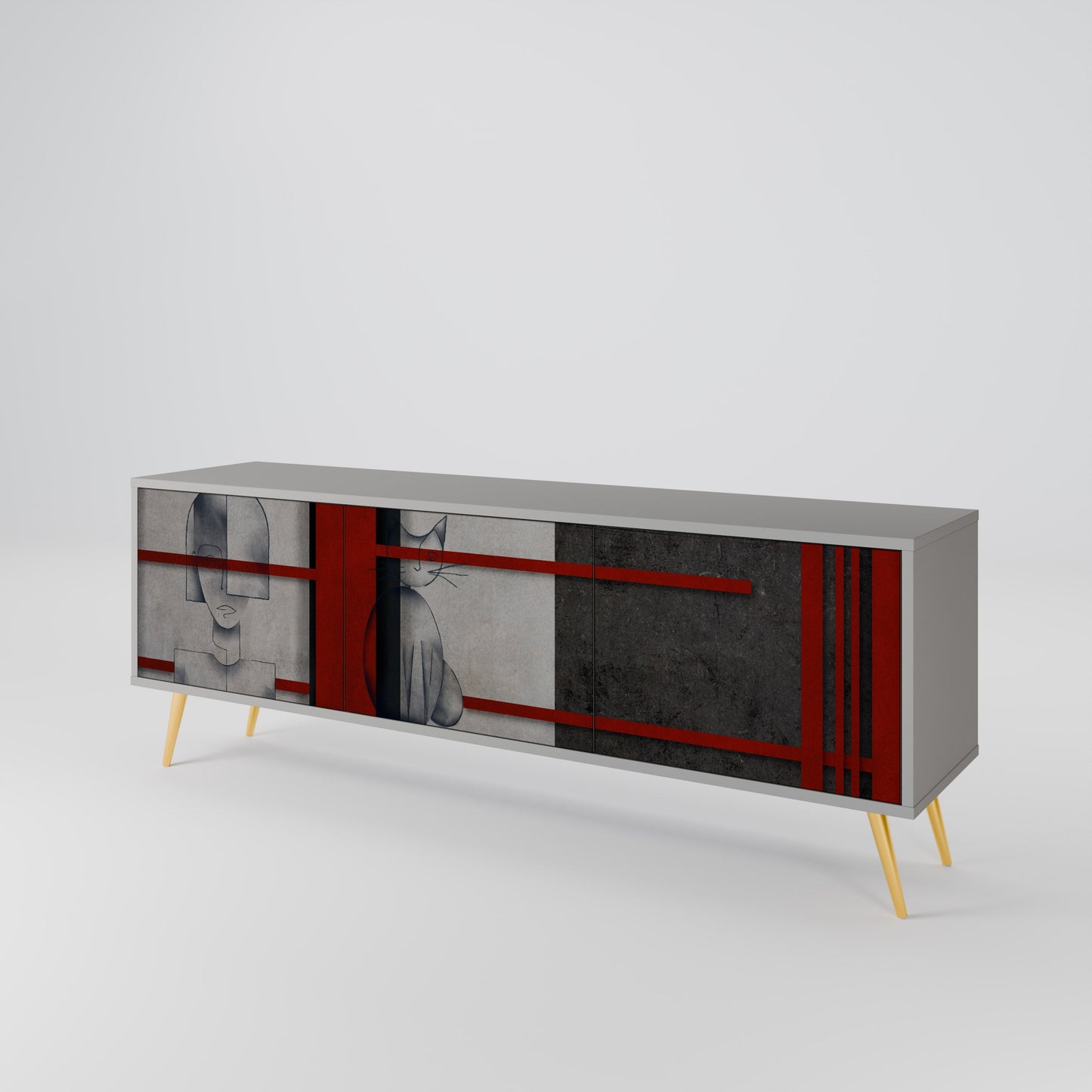 GRAY FIGURES 3-Door TV Stand in Grey Finish