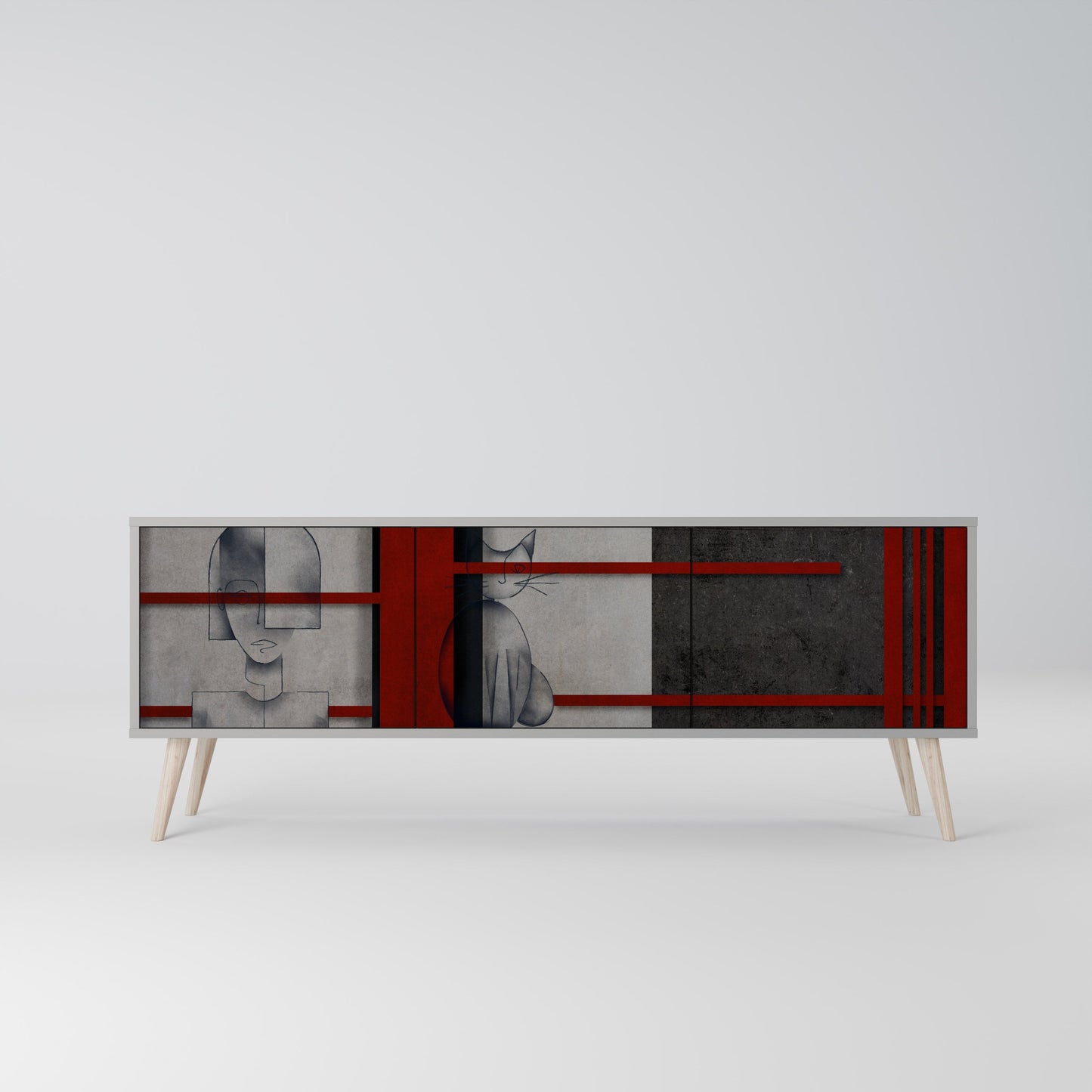 GRAY FIGURES 3-Door TV Stand in Grey Finish