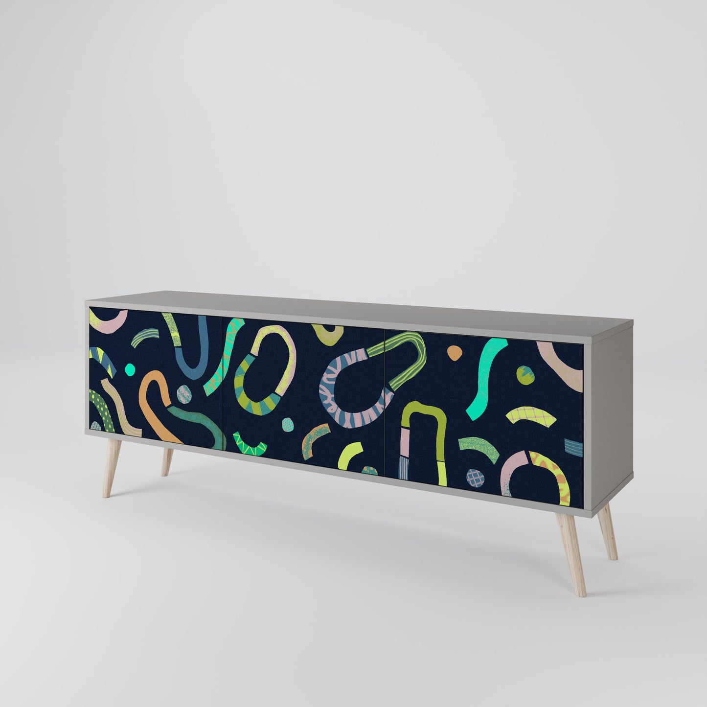 CONTRAST DANCE 3-Door TV Stand in Grey Finish