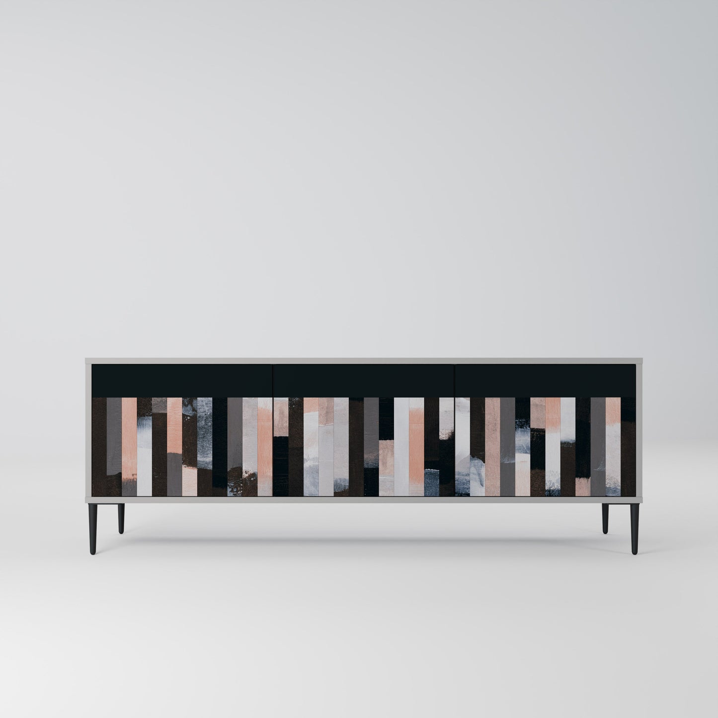 COLLAGE OF RECTANGLES 3-Door TV Stand in Grey Finish