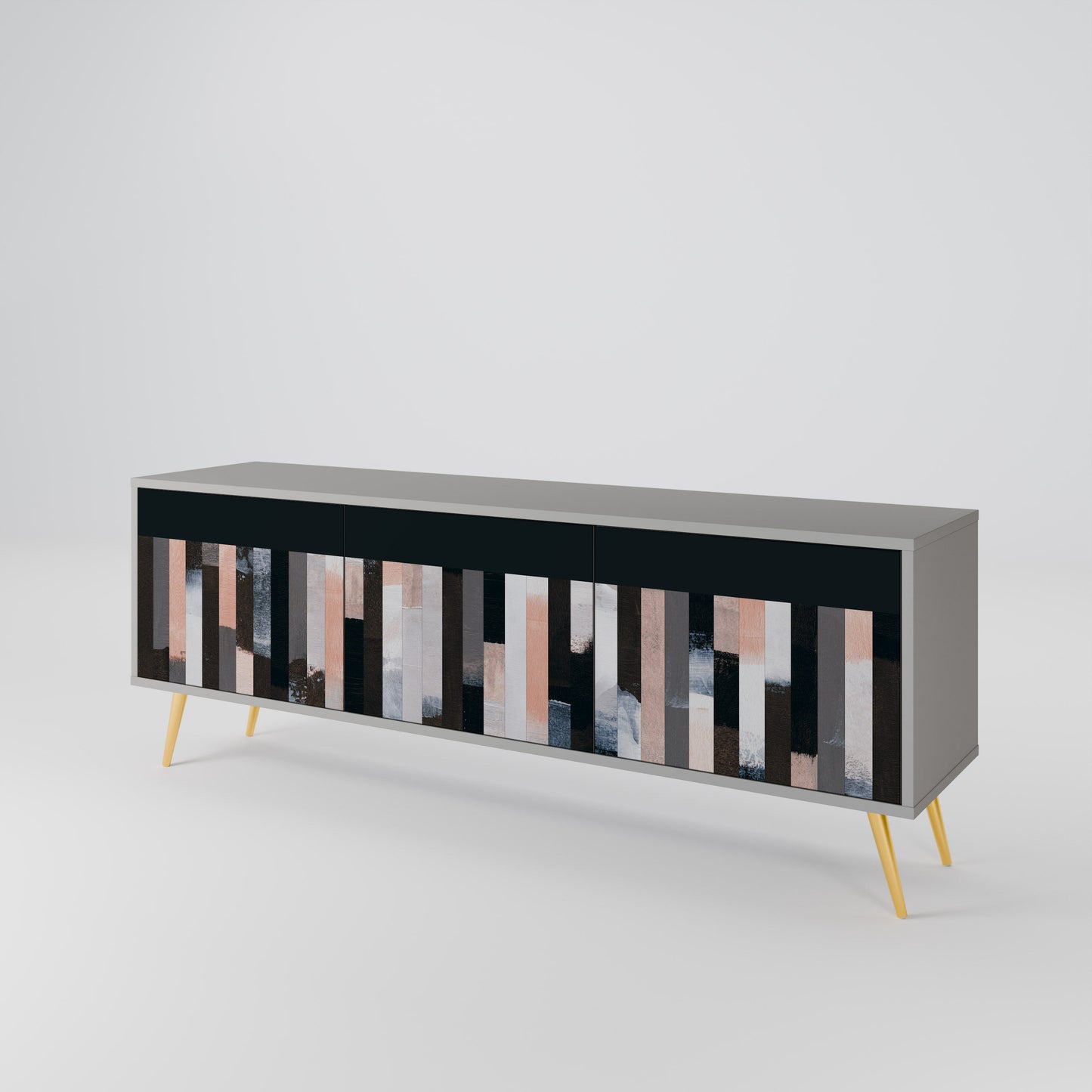 COLLAGE OF RECTANGLES 3-Door TV Stand in Grey Finish
