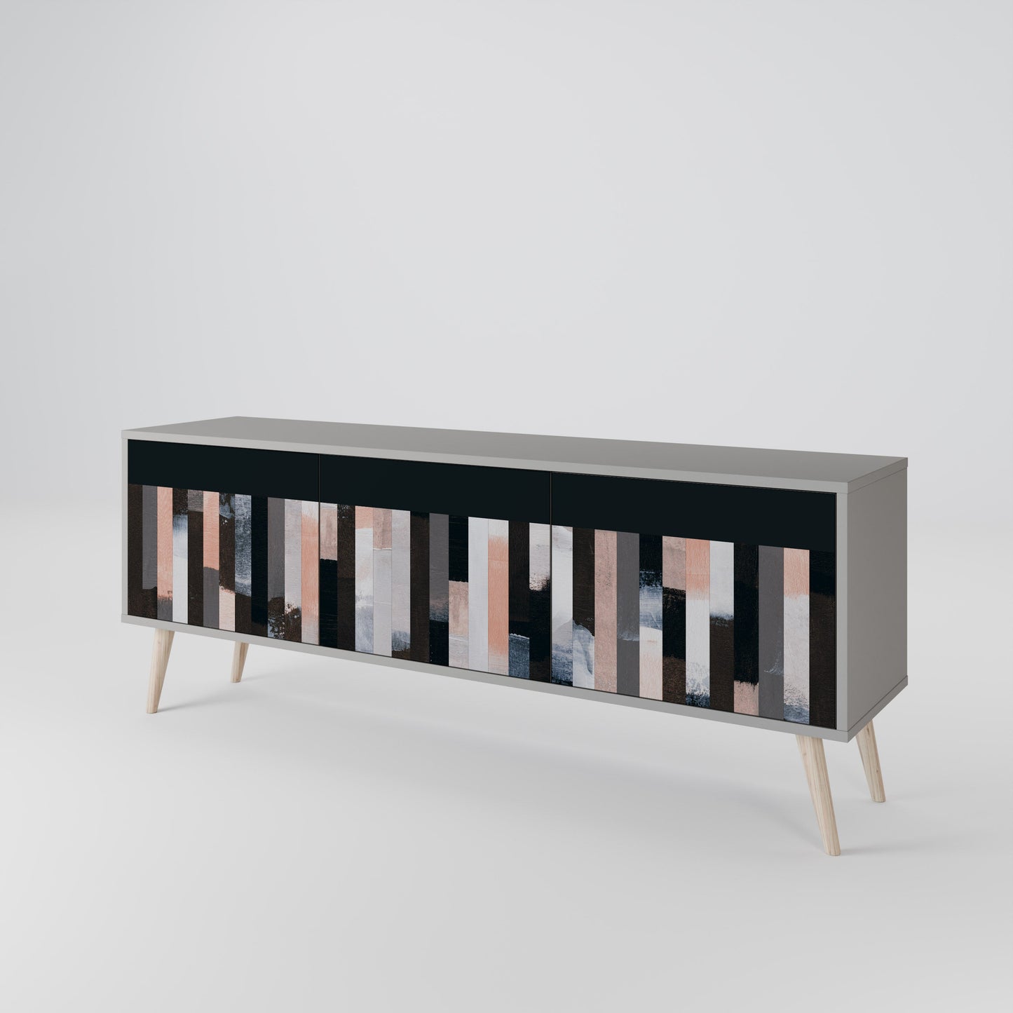 COLLAGE OF RECTANGLES 3-Door TV Stand in Grey Finish