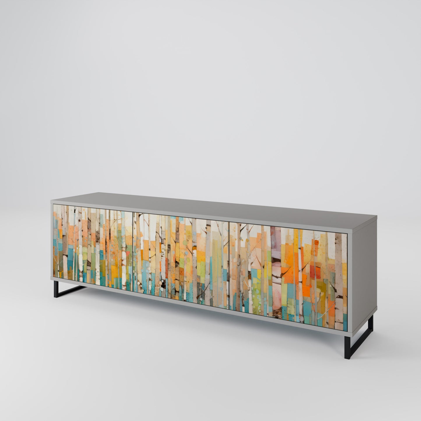 BIRCH KALEIDOSCOPE 3-Door TV Stand in Grey Finish