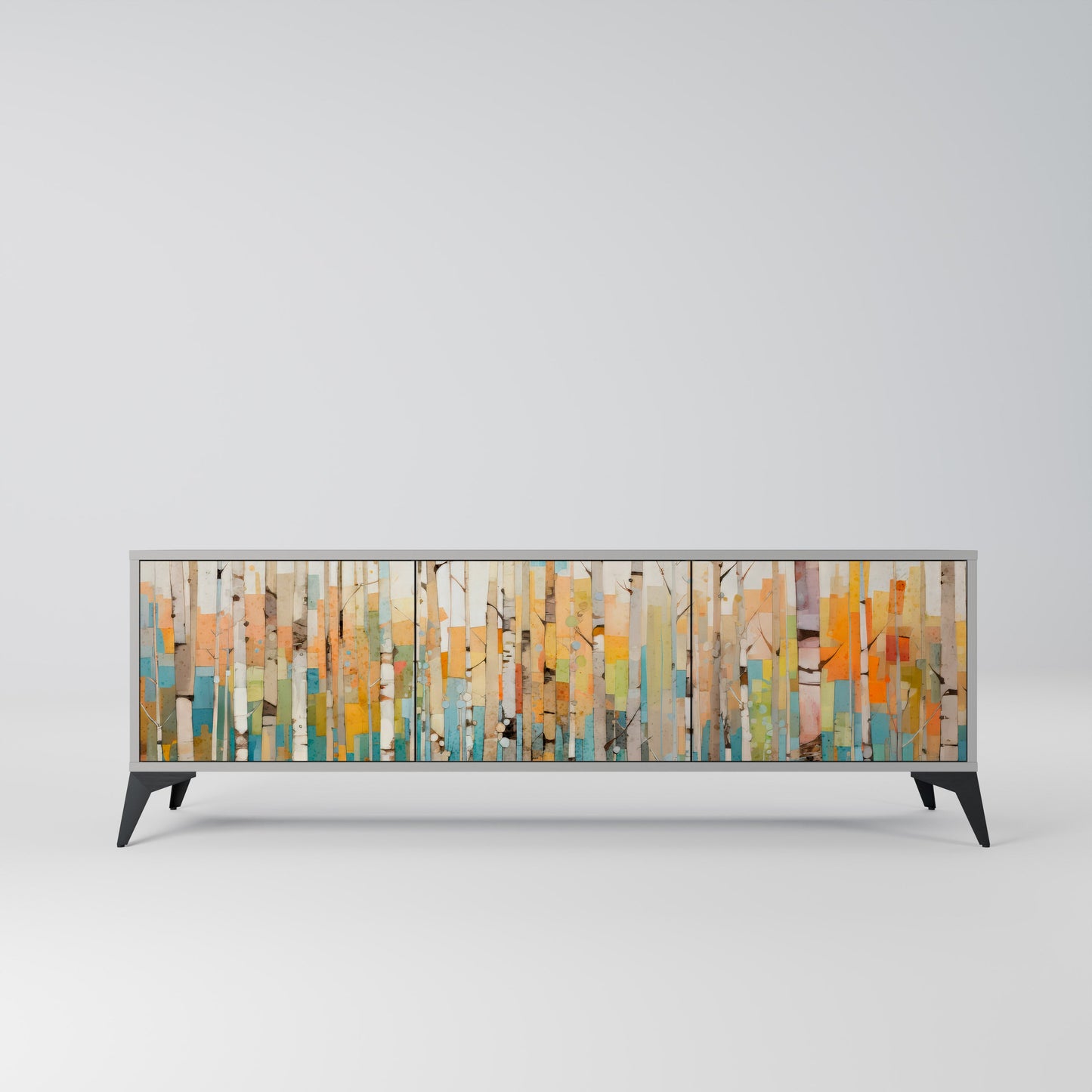 BIRCH KALEIDOSCOPE 3-Door TV Stand in Grey Finish