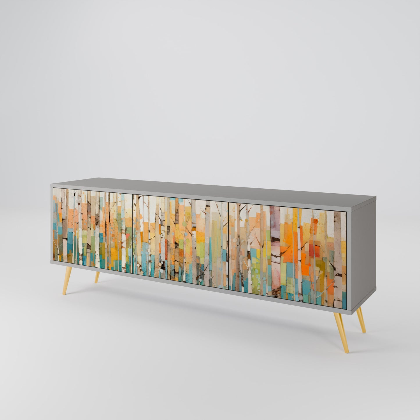 BIRCH KALEIDOSCOPE 3-Door TV Stand in Grey Finish