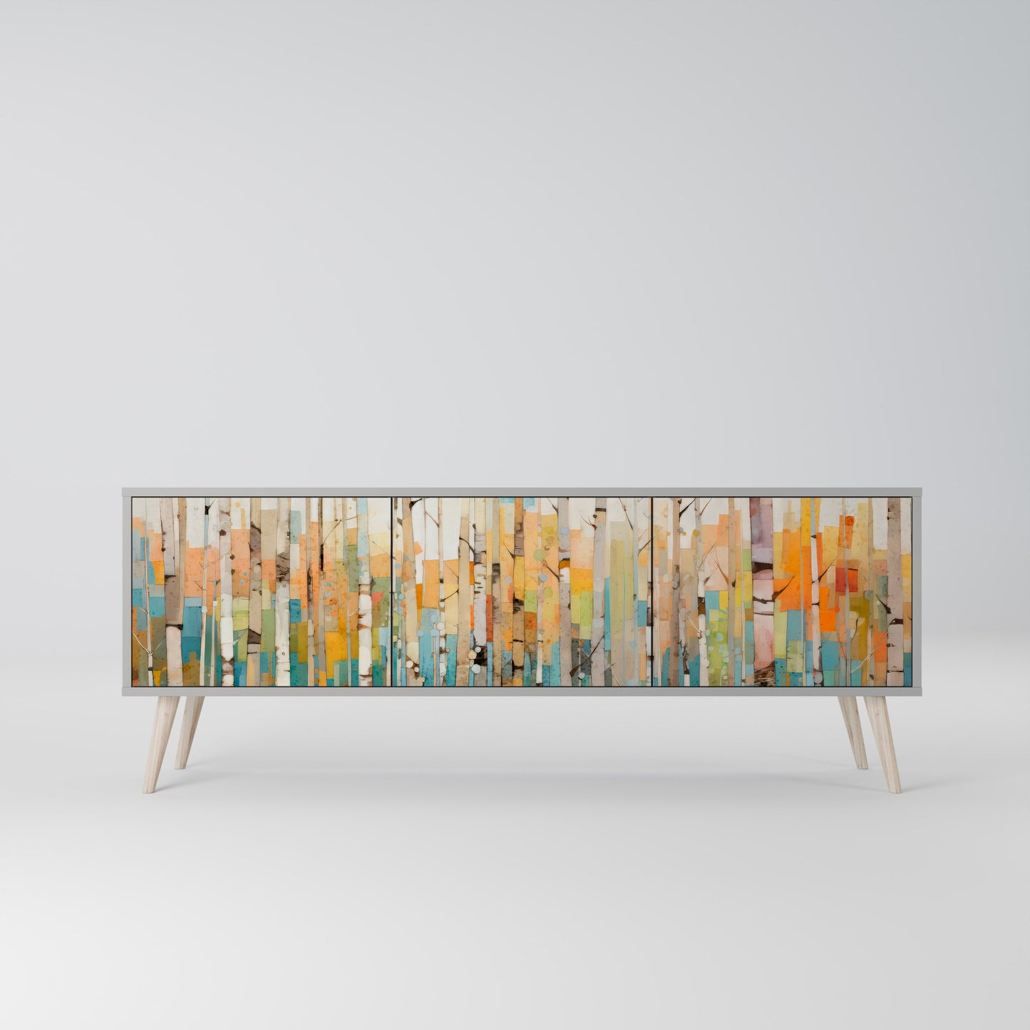 BIRCH KALEIDOSCOPE 3-Door TV Stand in Grey Finish