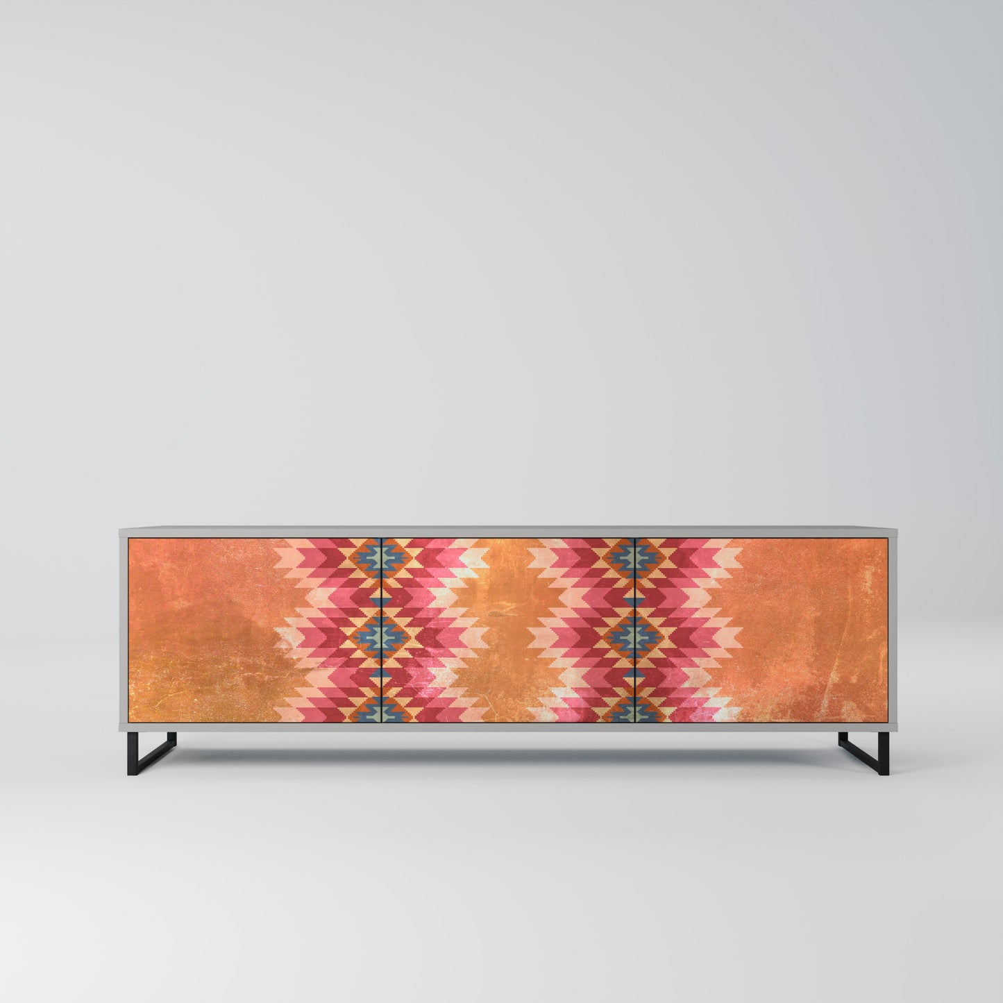 INDIAN FOLK 3-Door TV Stand in Grey Finish