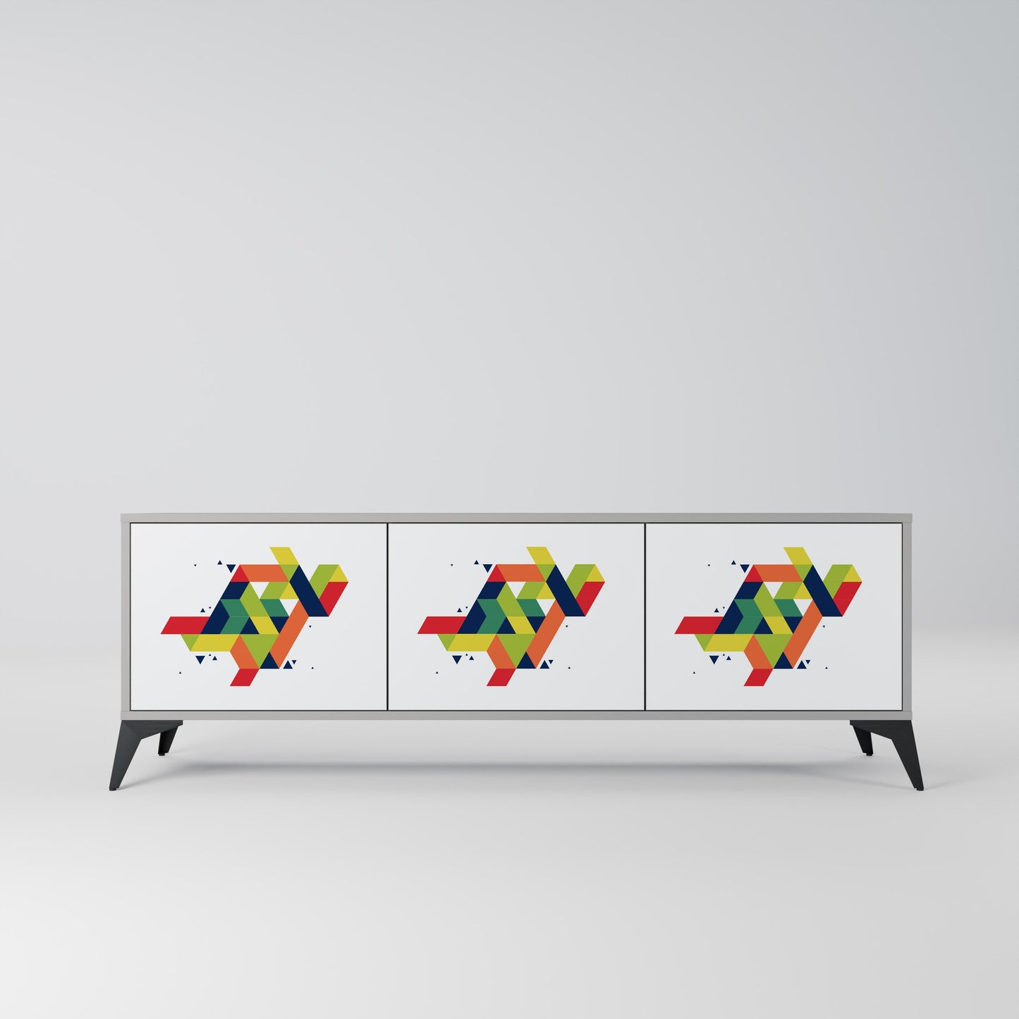 FUTURE SIGN 3-Door TV Stand in Grey Finish