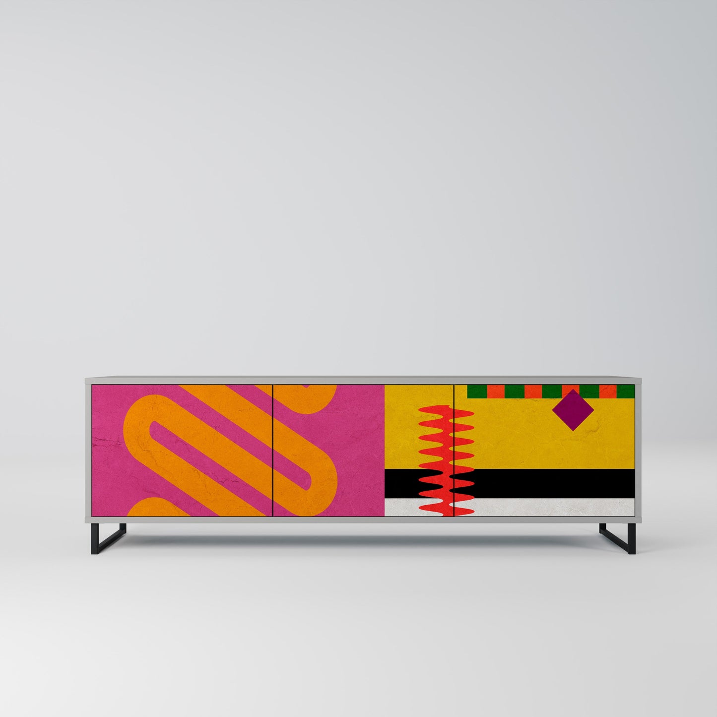 VIVID ART 3-Door TV Stand in Grey Finish