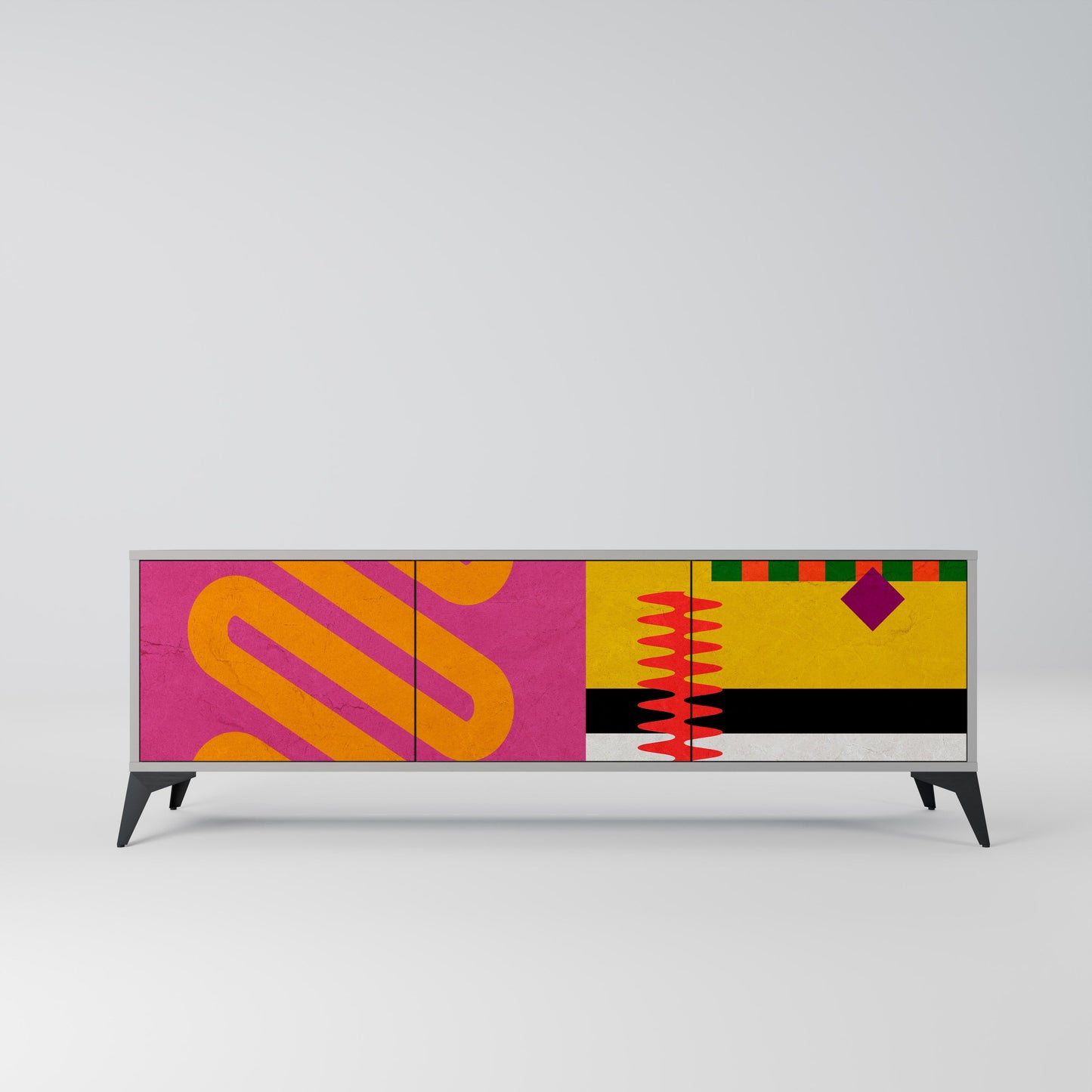 VIVID ART 3-Door TV Stand in Grey Finish