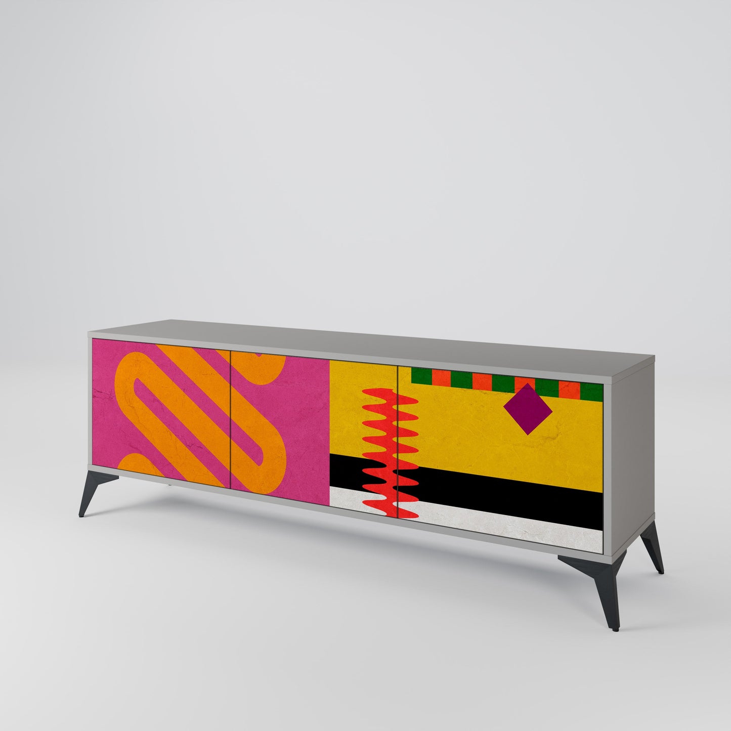 VIVID ART 3-Door TV Stand in Grey Finish