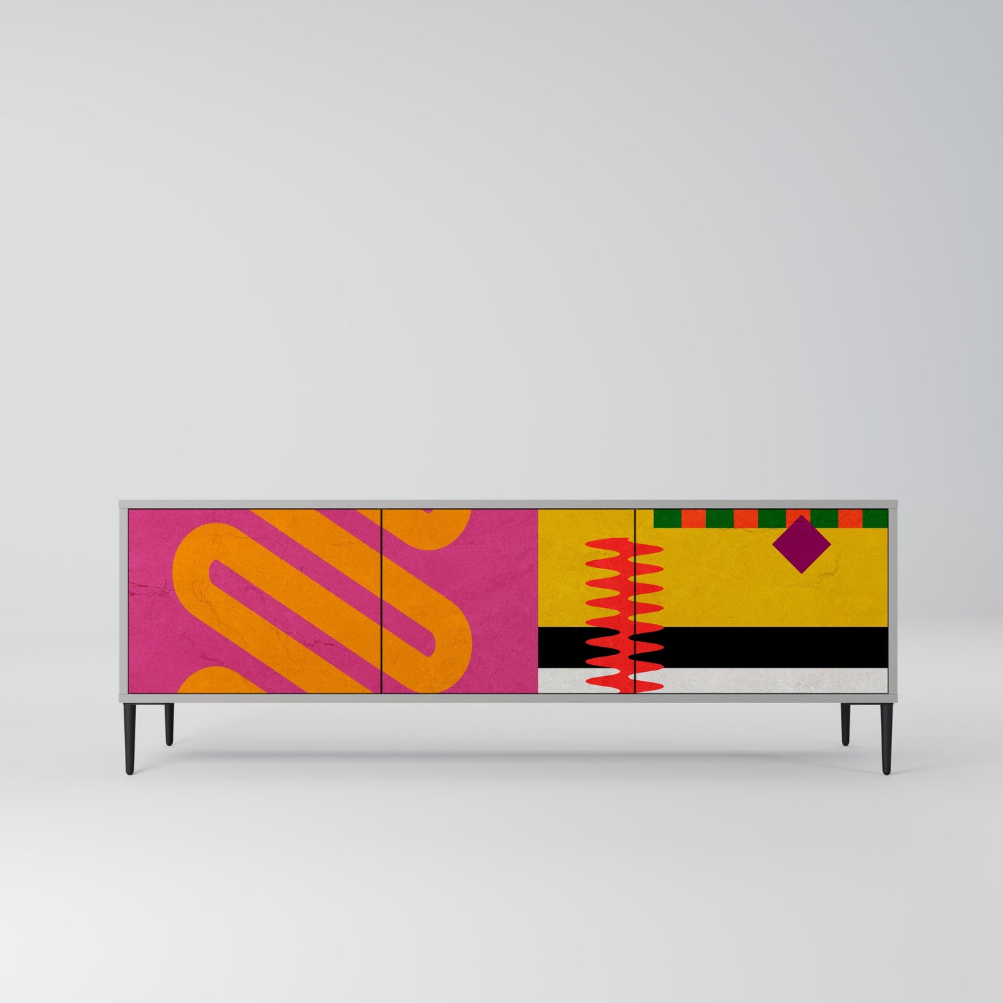 VIVID ART 3-Door TV Stand in Grey Finish