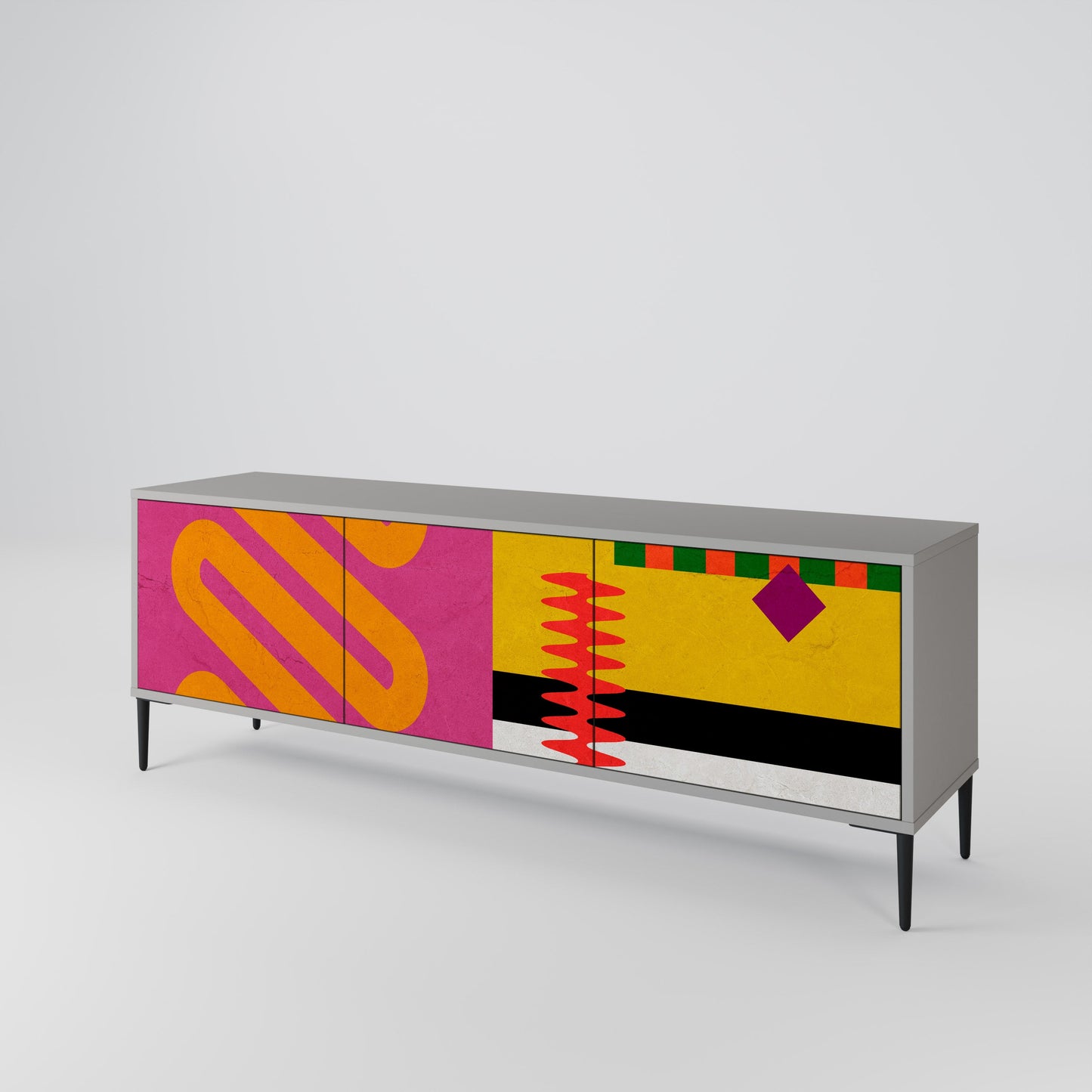 VIVID ART 3-Door TV Stand in Grey Finish