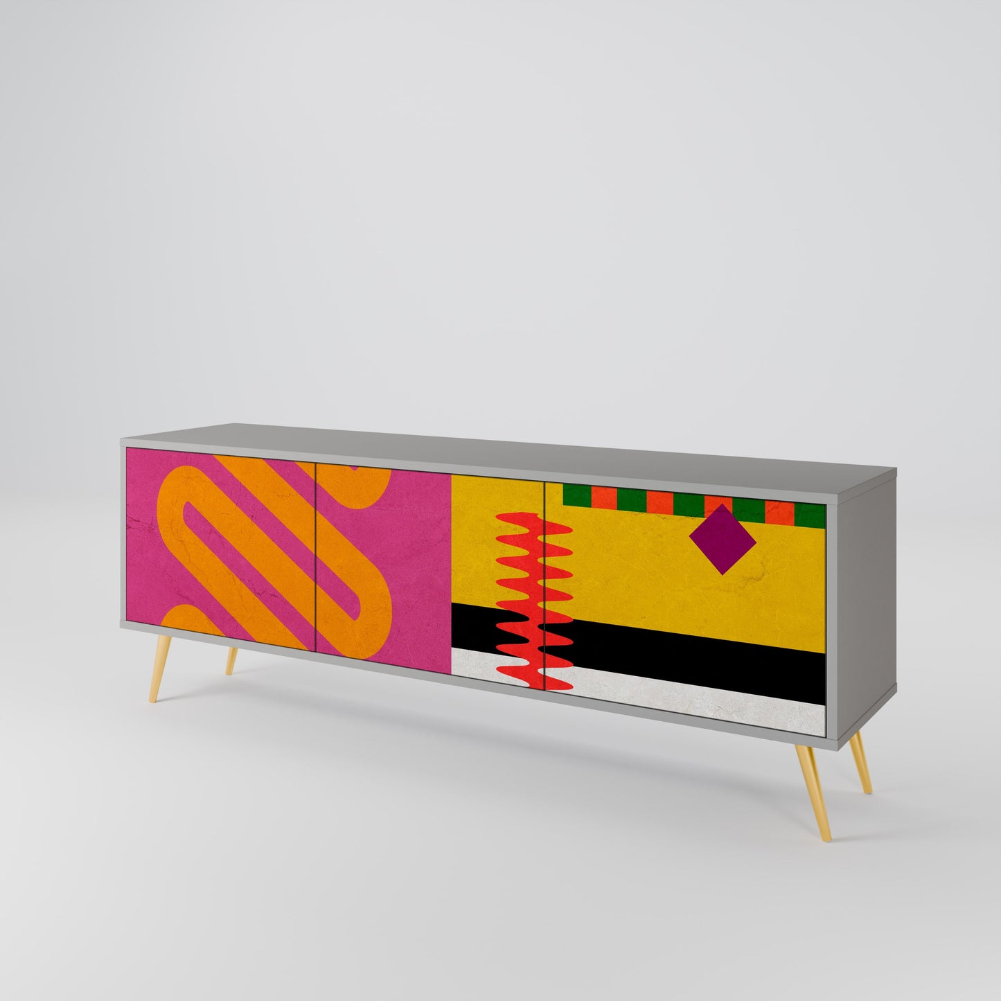 VIVID ART 3-Door TV Stand in Grey Finish