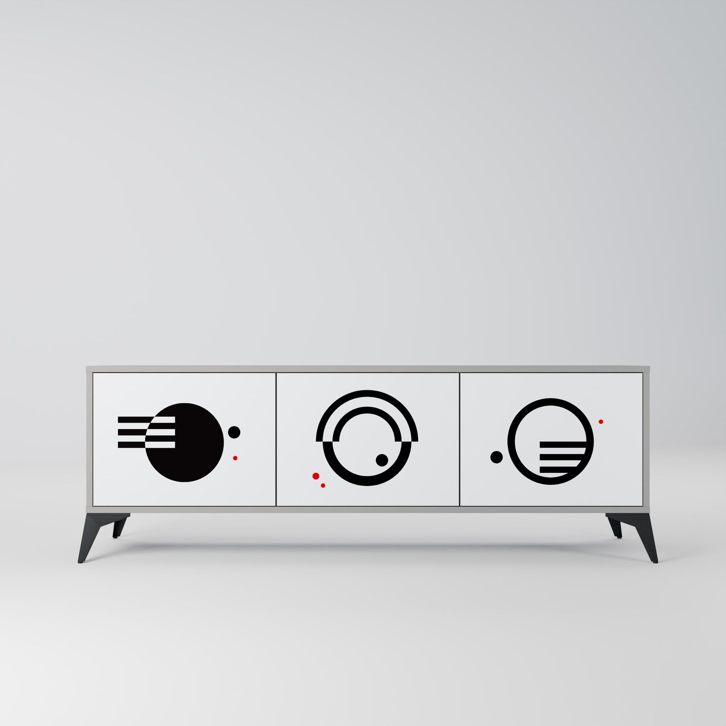 BLACK AND WHITE COMBINATION 3-Door TV Stand in Grey Finish
