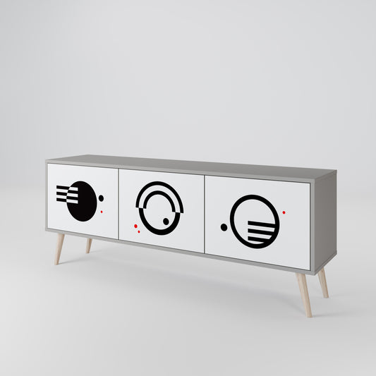 BLACK AND WHITE COMBINATION 3-Door TV Stand in Grey Finish