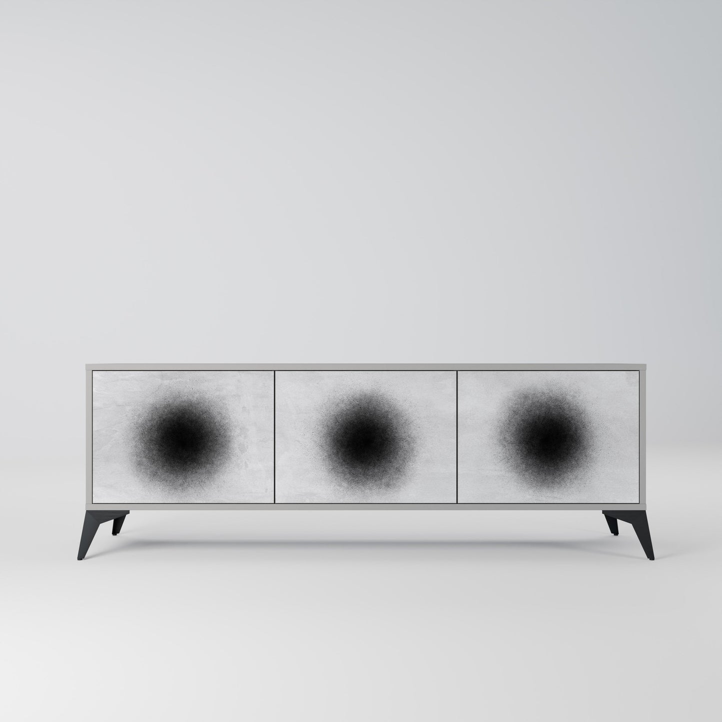 BLACK HOLE 3-Door TV Stand in Grey Finish